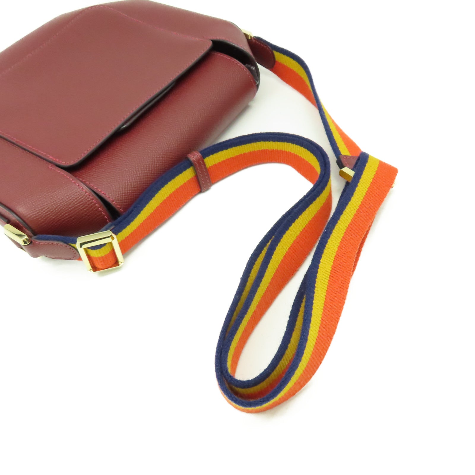 HERMES Epsom皮革Octogone Shoulder Bag肩背袋Rouge Grenat紅石榴色