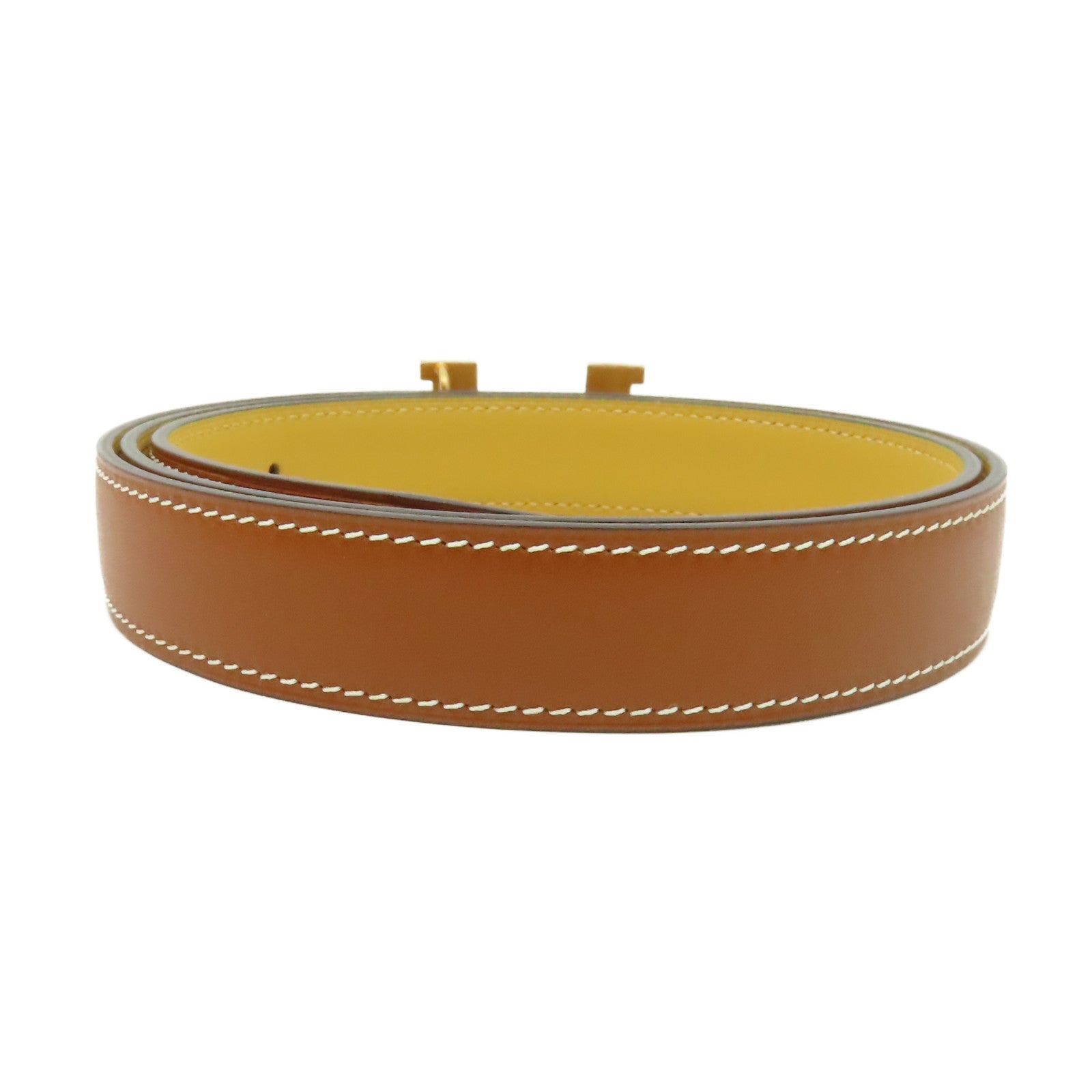 HERMES Swift皮革Belt金扣皮帶啡色/黃色