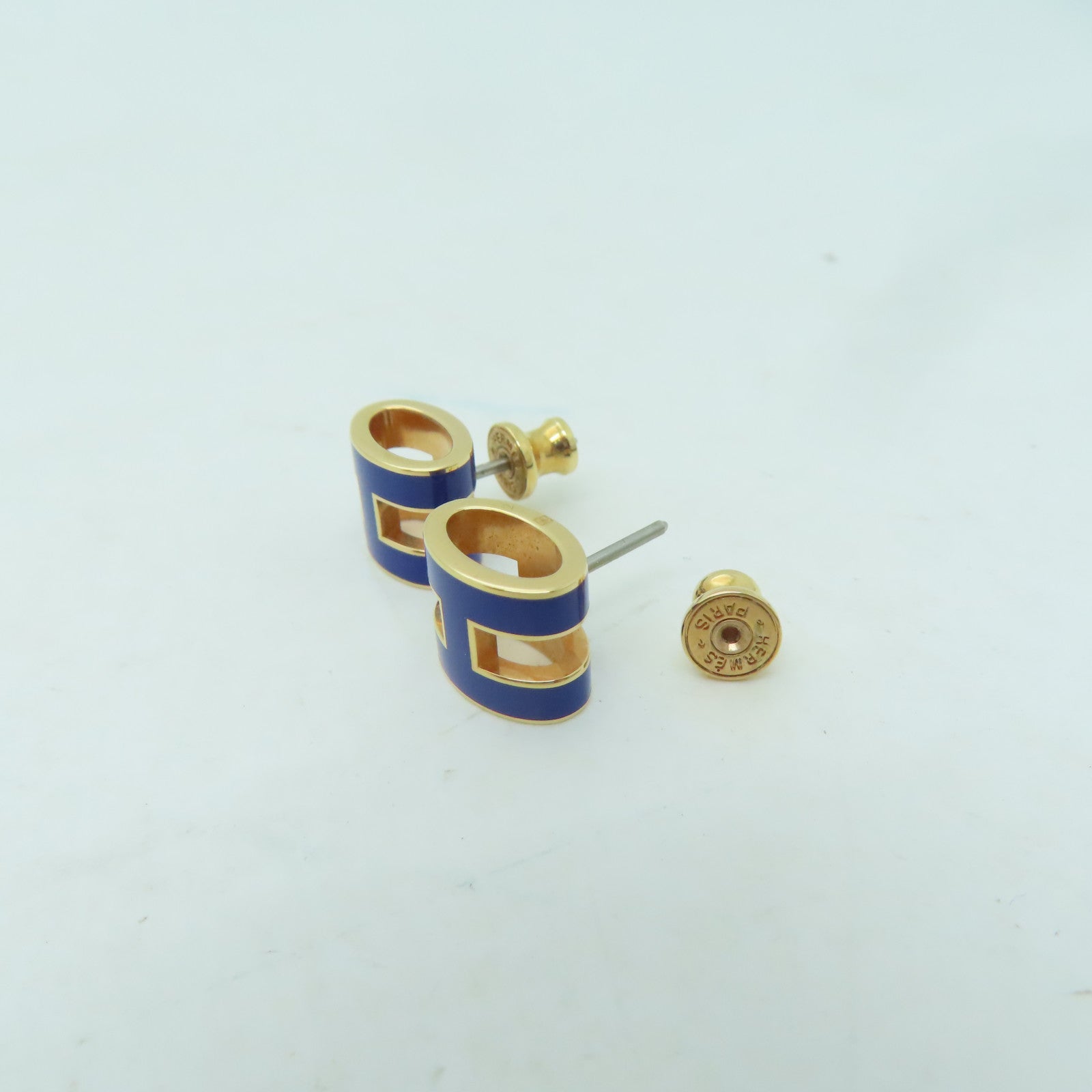 HERMES 金屬Pop H Earring耳環藍色/金色