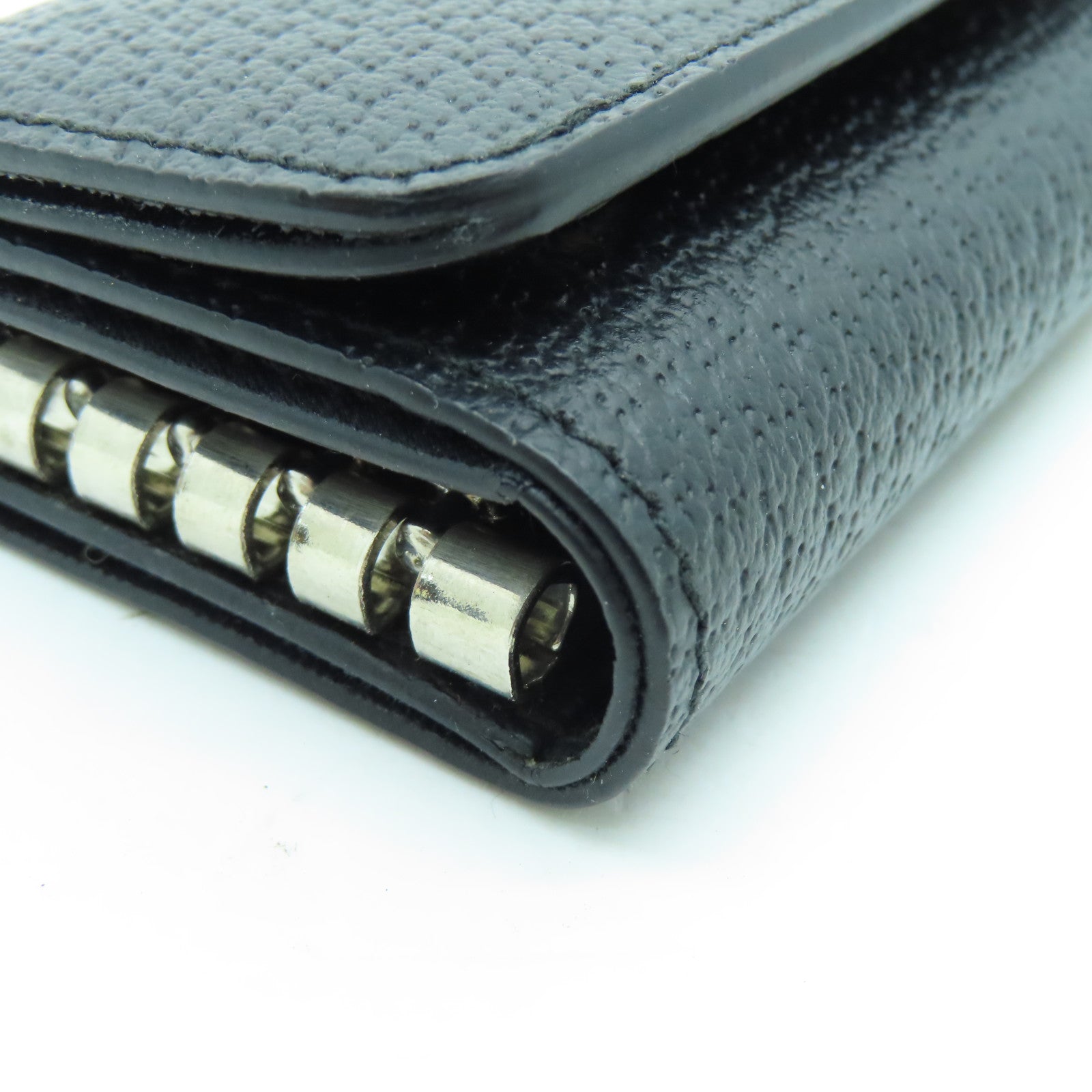 Salvatore Ferragamo Leather Key Holder Silver Buckle Key Bag Black