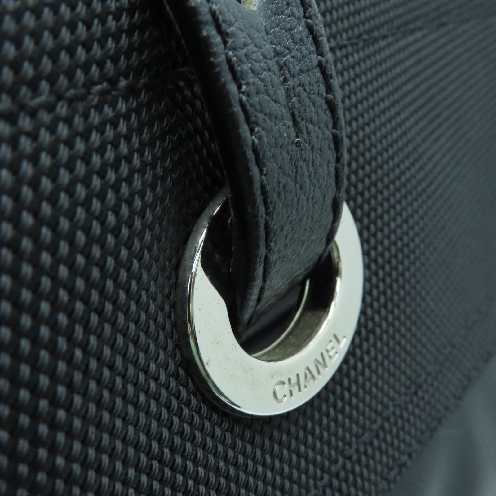 CHANEL 菱格涂层帆布Tote Bag银扣手挽袋黑色