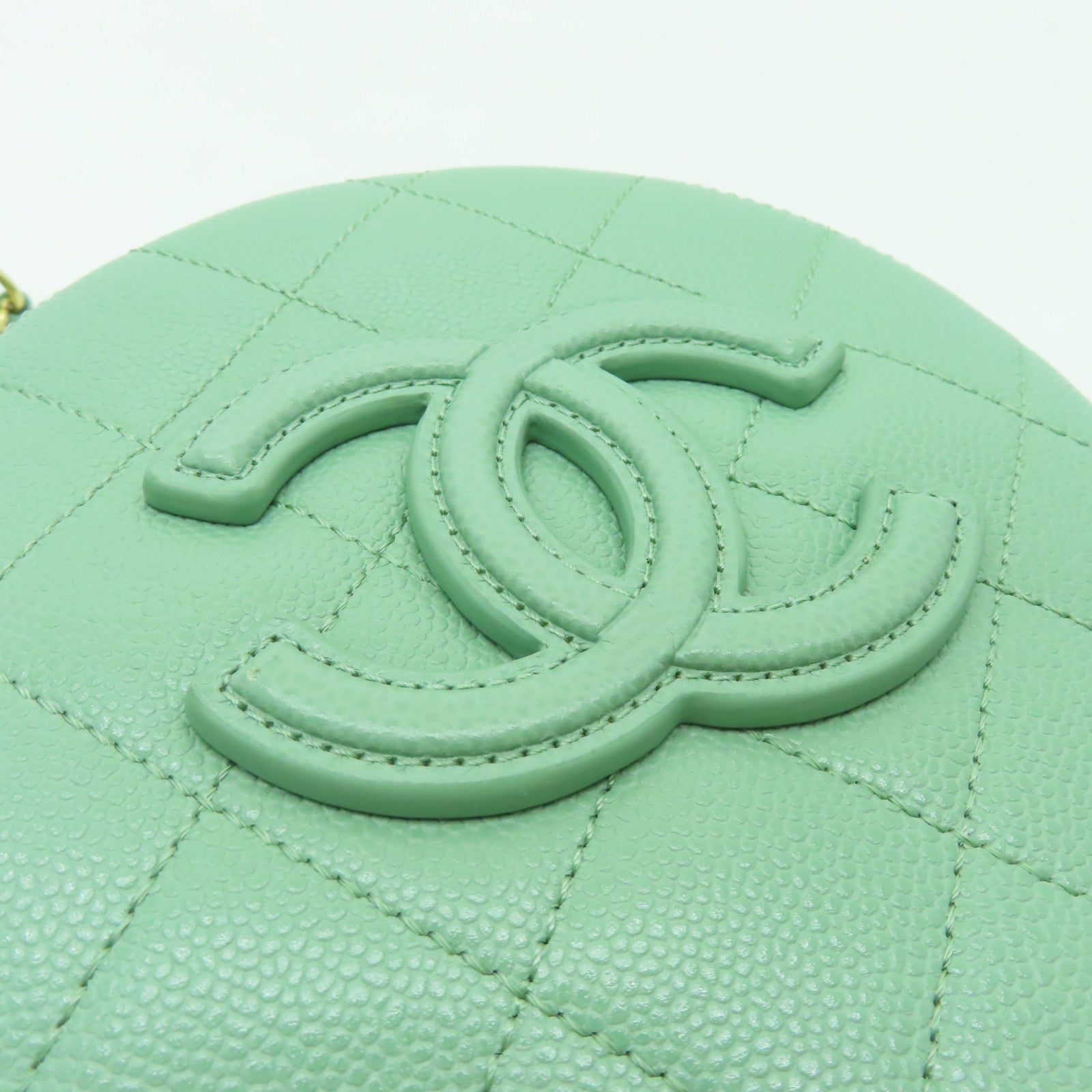 CHANEL 菱格Caviar皮革Small Vanity Case金扣手挽肩背兩用袋淺綠色