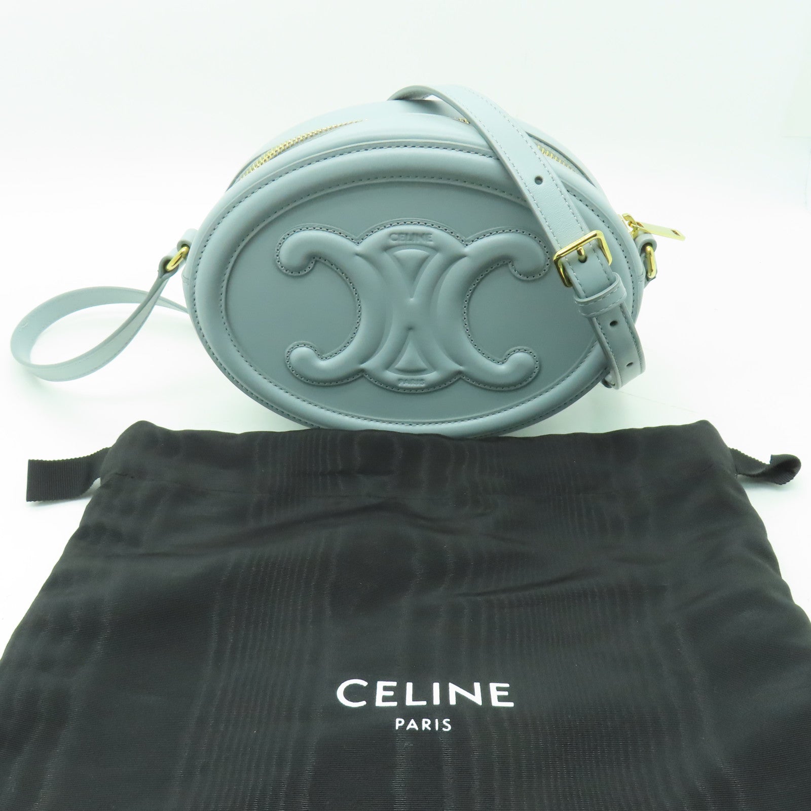 CELINE 牛皮皮革Cuir Triomphe金扣肩背袋淺藍色