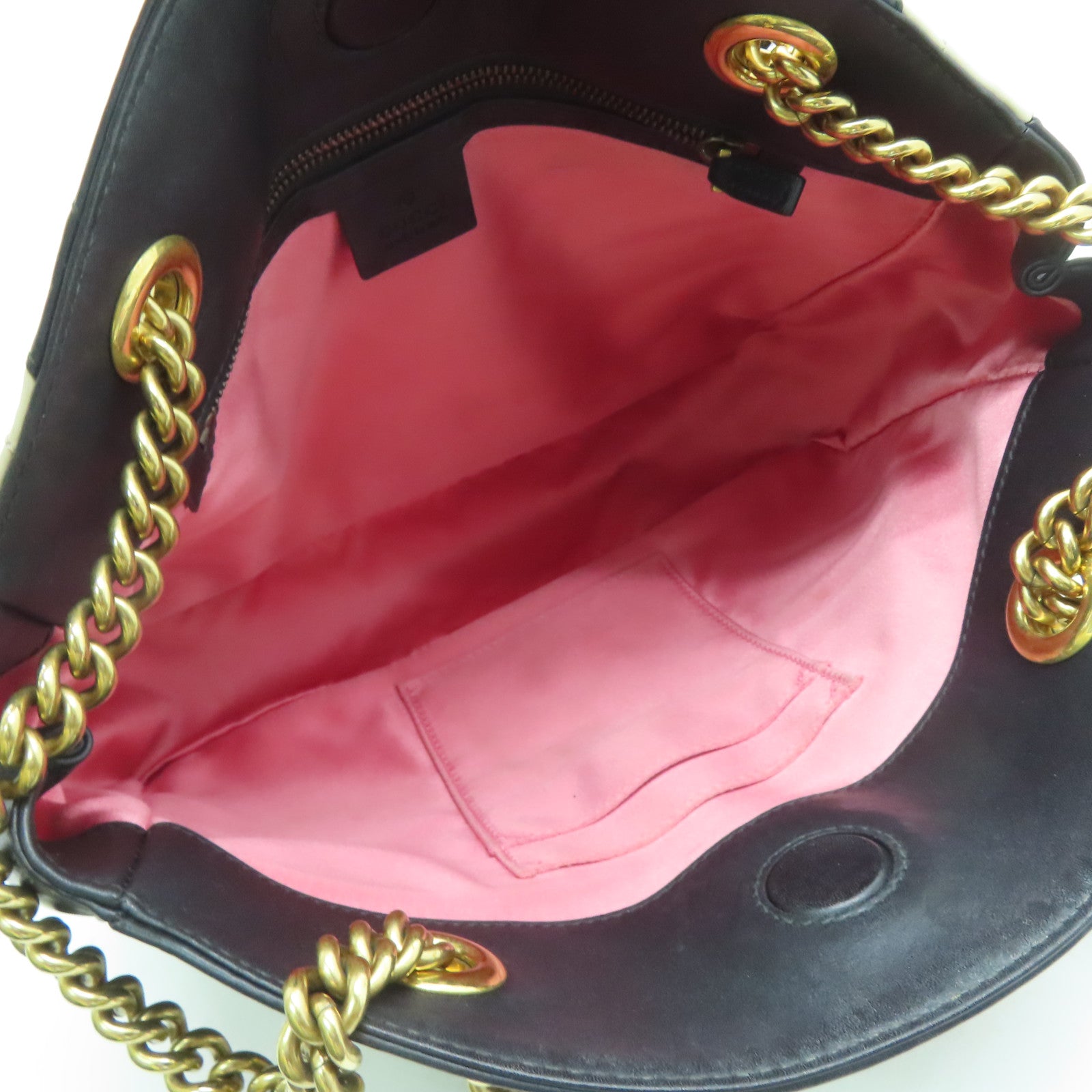 GUCCI 牛皮皮革GG Marmont金扣肩背袋黑色/白色