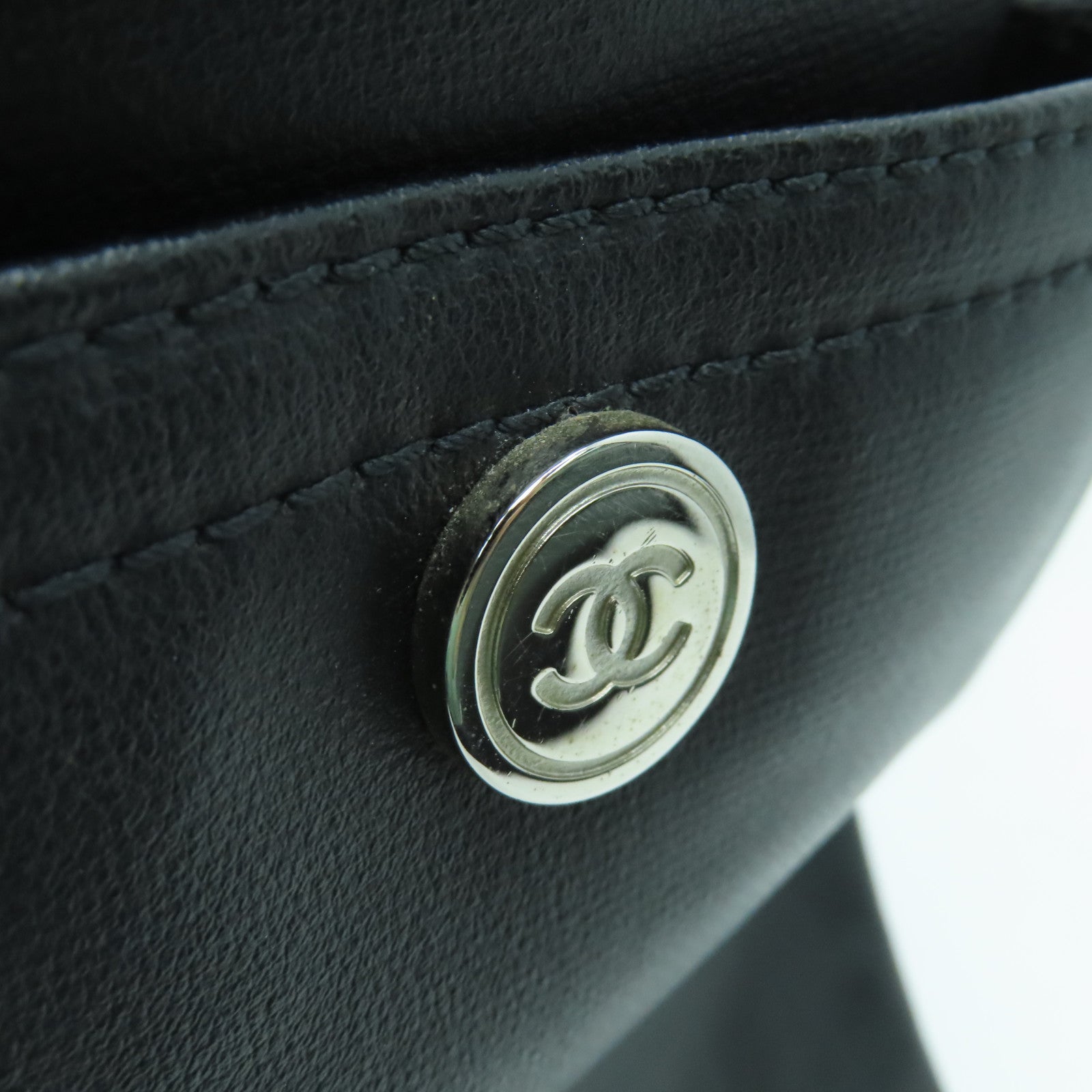 CHANEL 菱格涂层帆布Tote Bag银扣手挽袋黑色