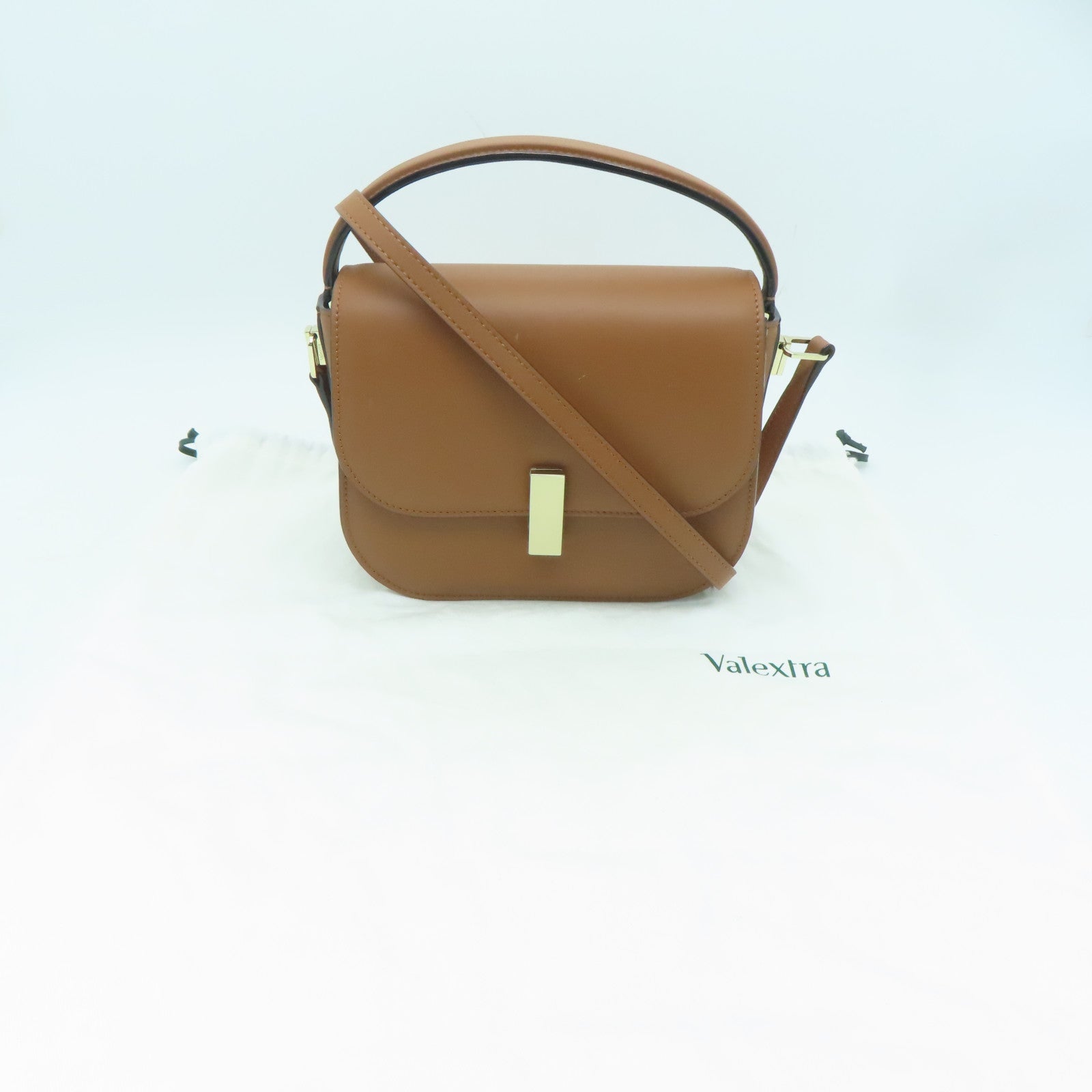 Valextra 【激減優惠】牛皮皮革Iside Crossbody 2Way Shoulder Bag金扣手挽肩背兩用袋棕色