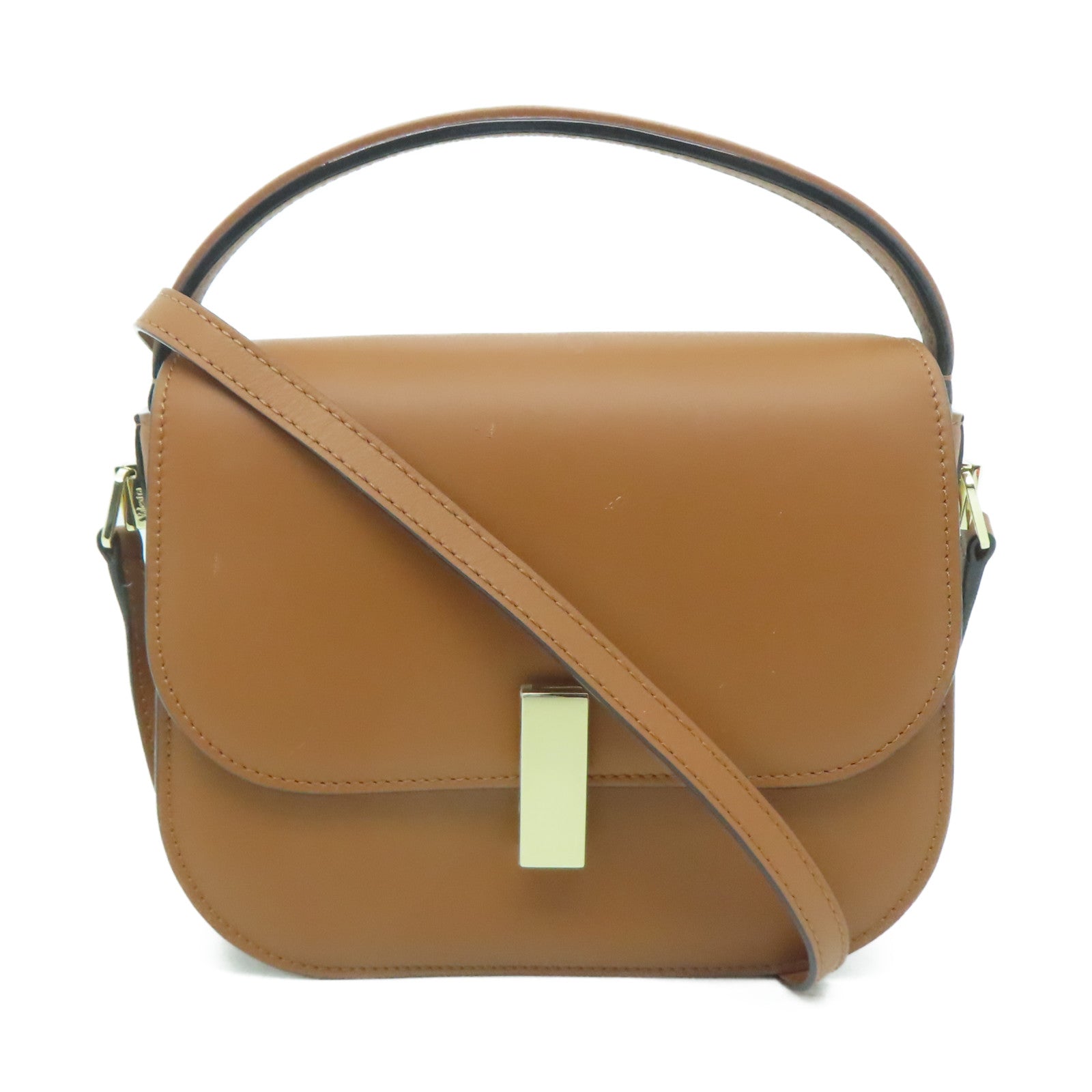 Valextra 【激減優惠】牛皮皮革Iside Crossbody 2Way Shoulder Bag金扣手挽肩背兩用袋棕色