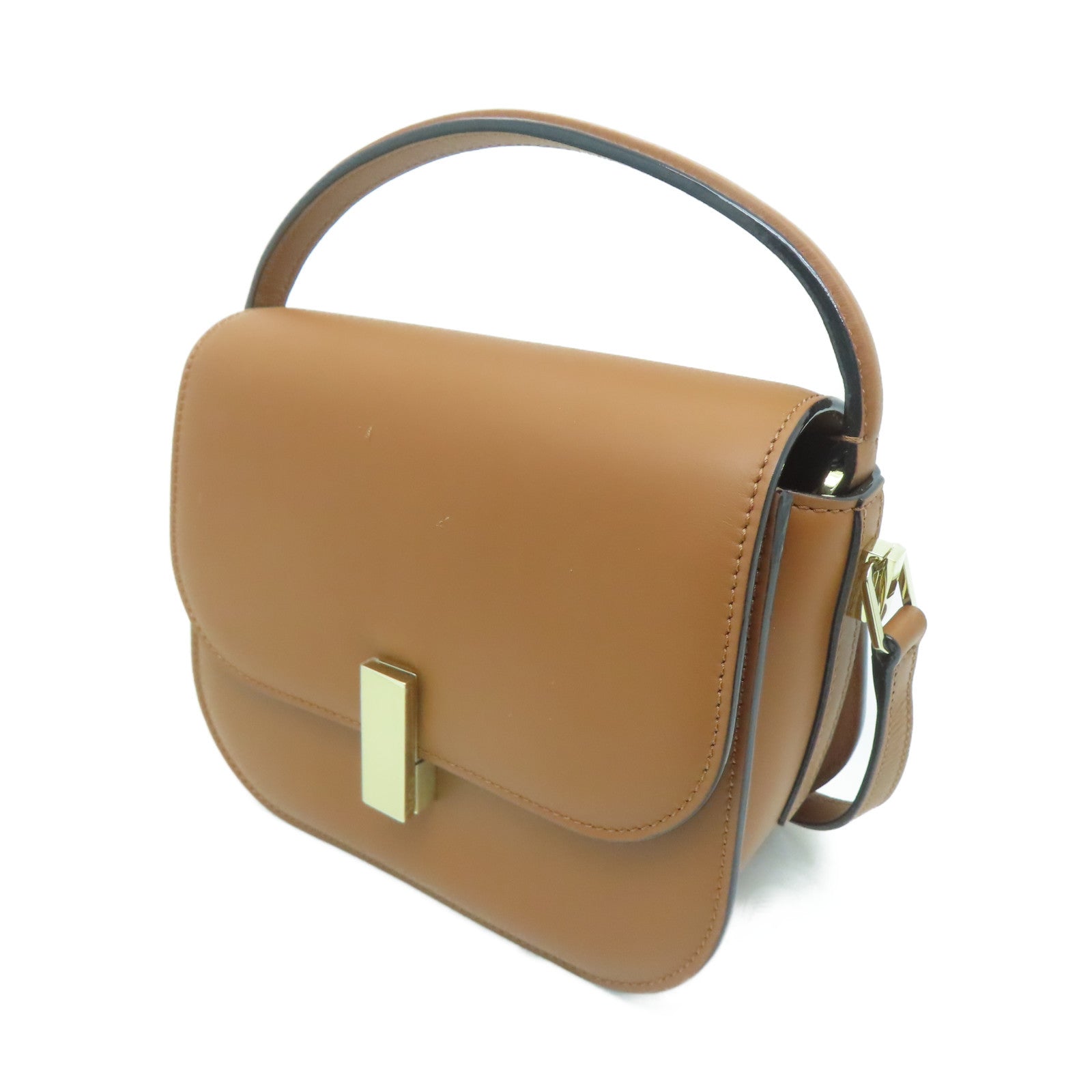 Valextra 【激減優惠】牛皮皮革Iside Crossbody 2Way Shoulder Bag金扣手挽肩背兩用袋棕色