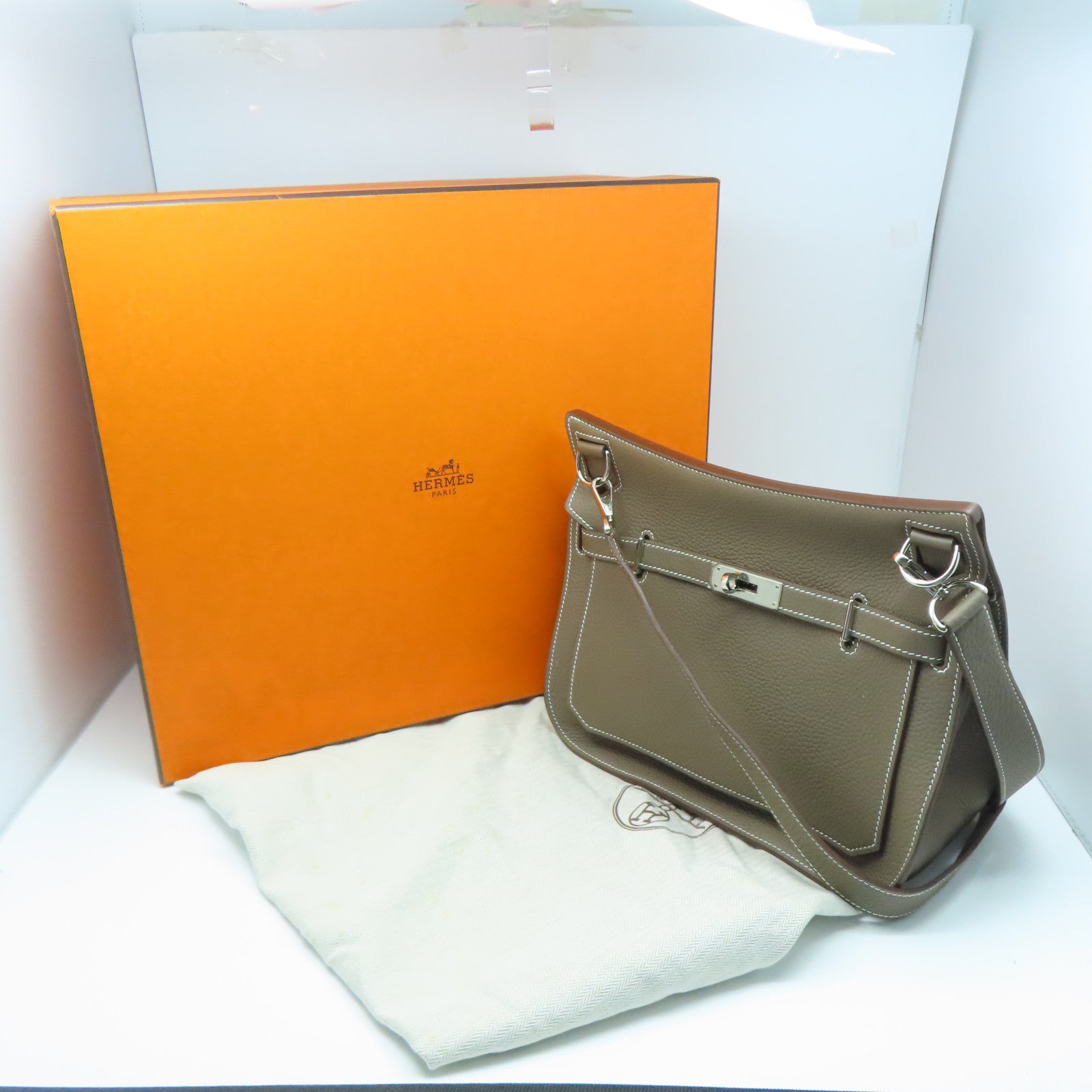 HERMES Taurillon Clemence皮革Jypsiere 28銀肩背袋大象灰色