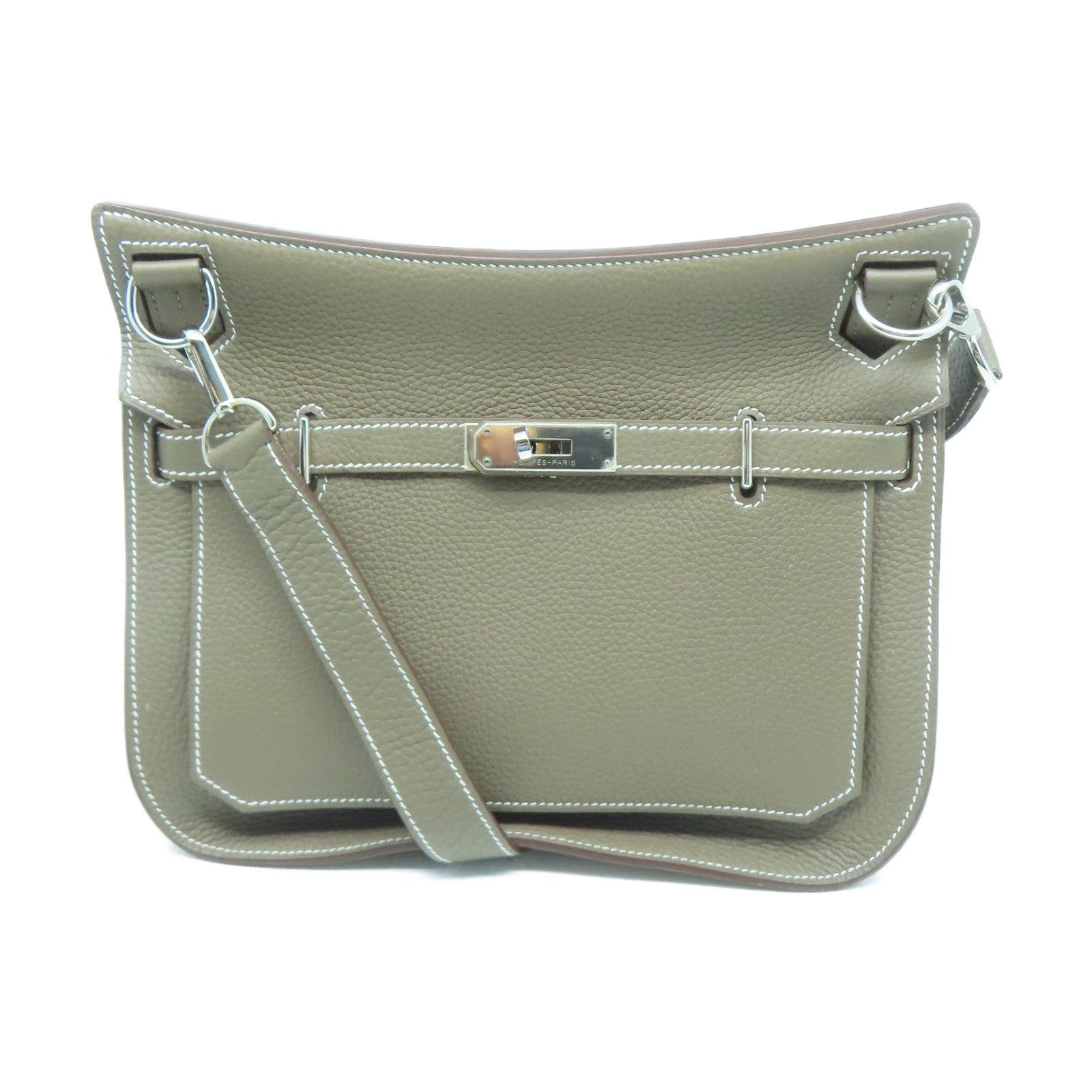 HERMES Taurillon Clemence皮革Jypsiere 28銀肩背袋大象灰色