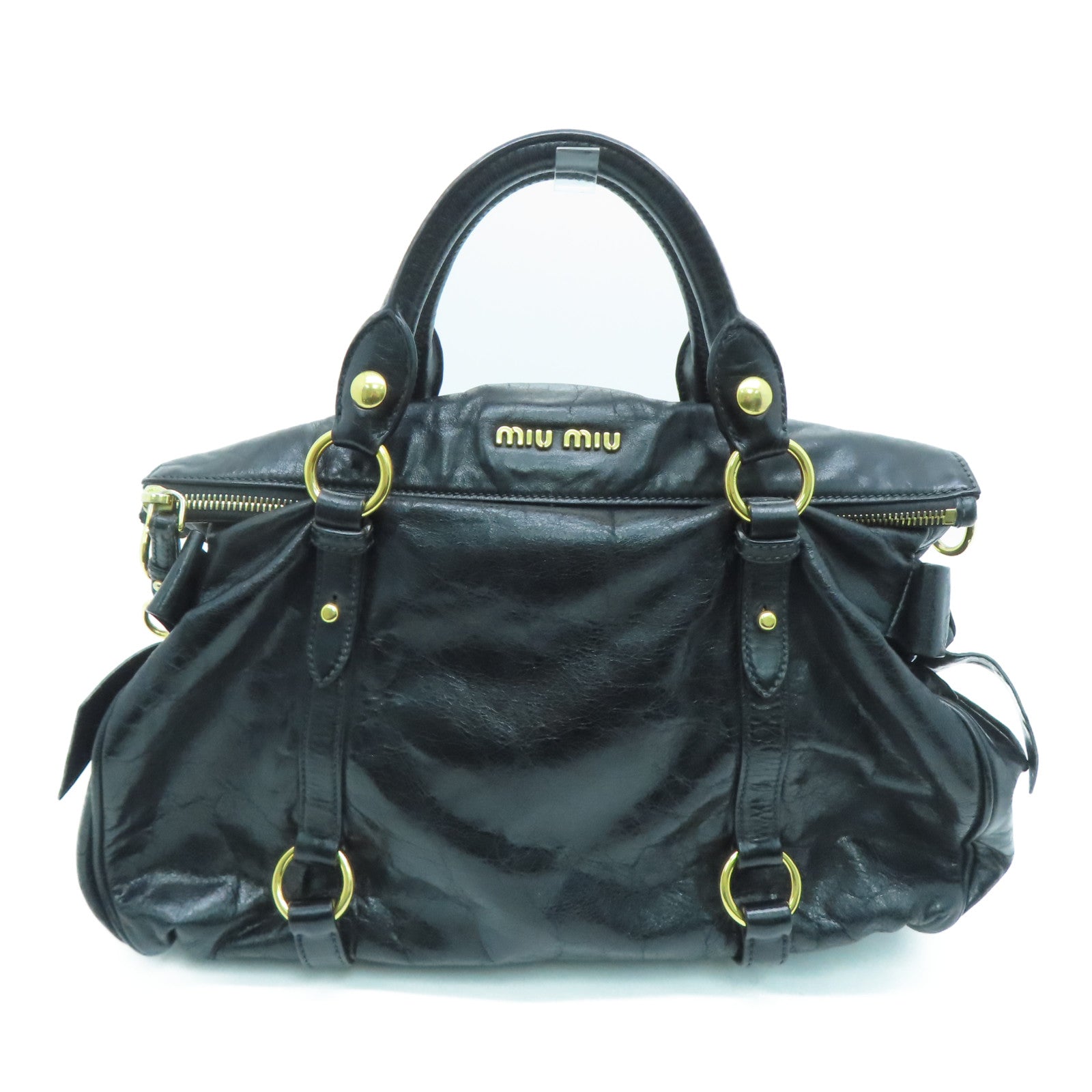 Miu Miu 牛皮皮革Handbag金扣手挽袋黑色