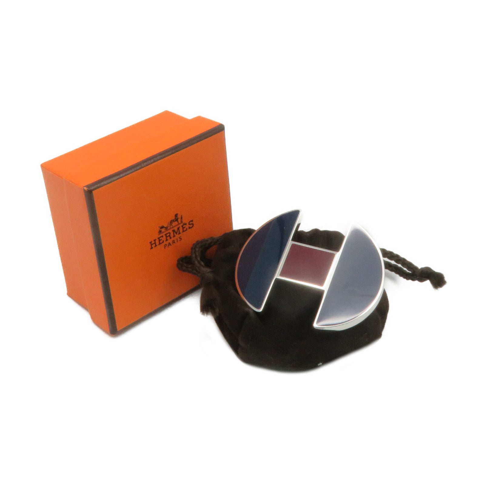 HERMES Metal Hairpin Blue/Wine Red
