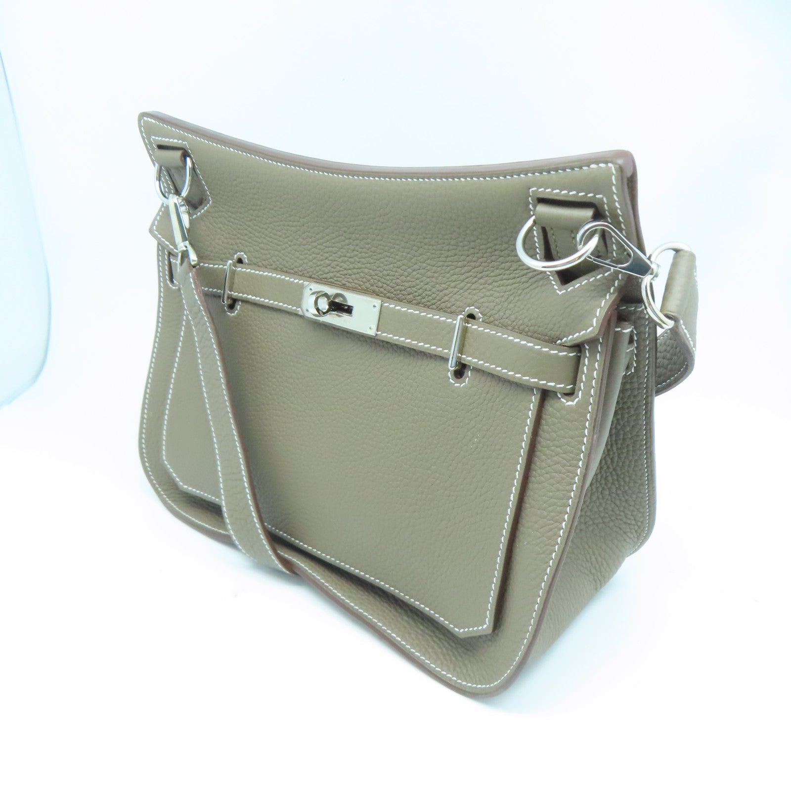 HERMES Taurillon Clemence皮革Jypsiere 28銀肩背袋大象灰色