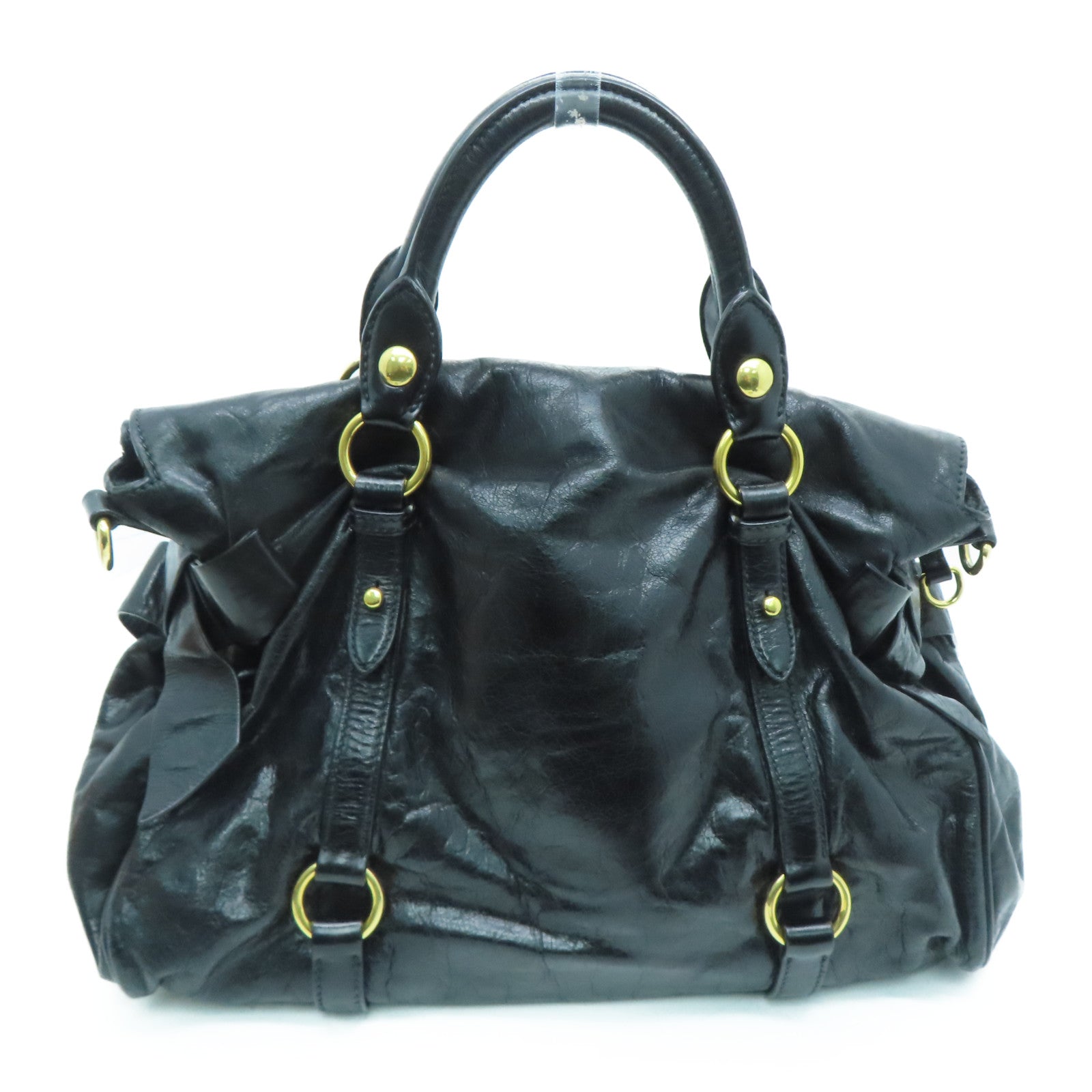 Miu Miu 牛皮皮革Handbag金扣手挽袋黑色
