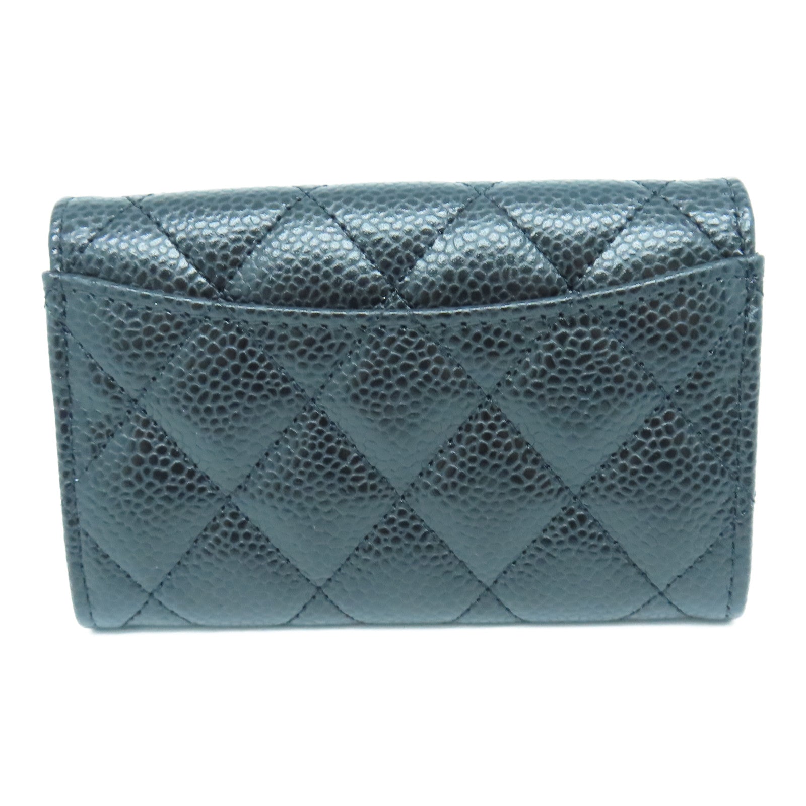 CHANEL rhombic cowhide leather Card Case silver buckle card holder black