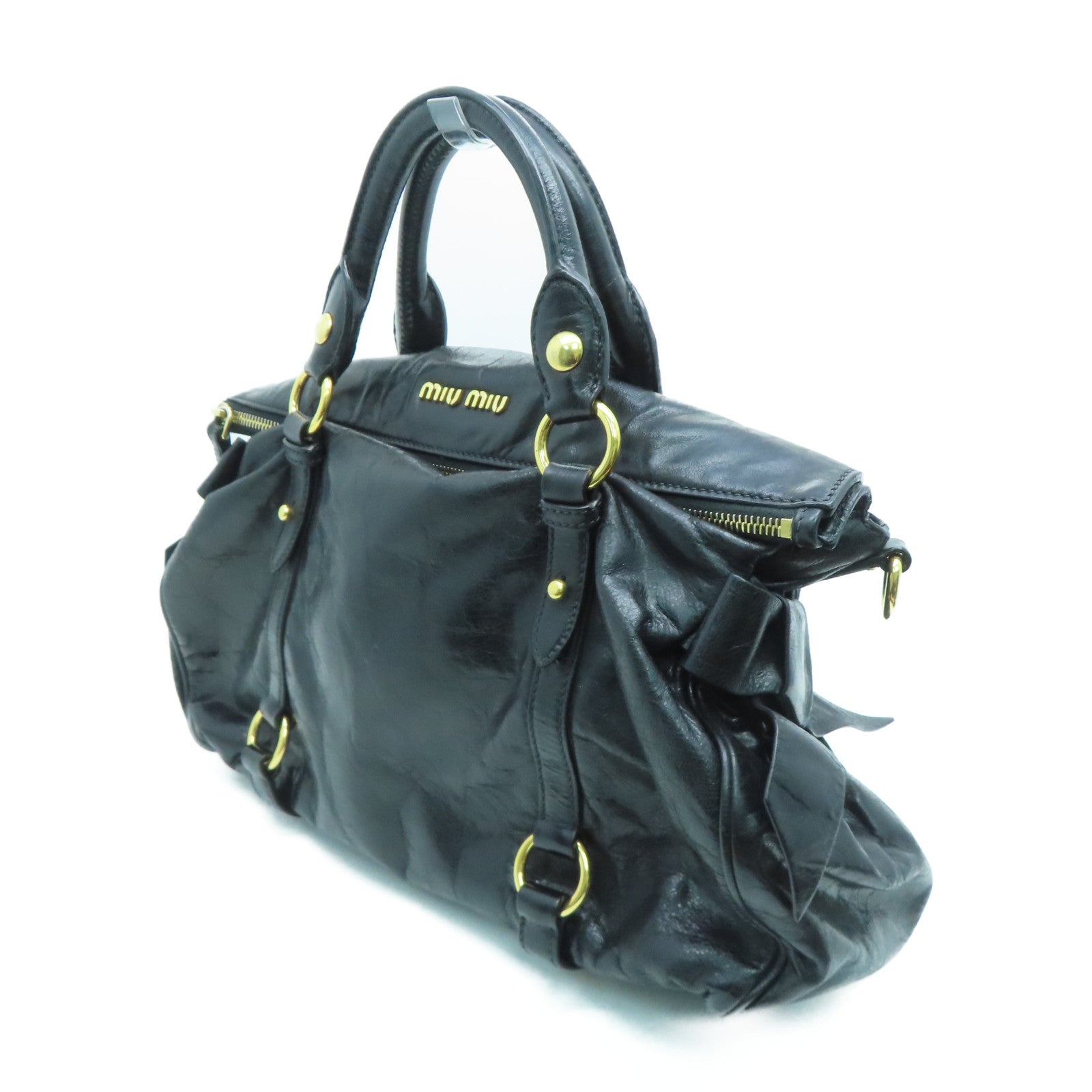 Miu Miu 牛皮皮革Handbag金扣手挽袋黑色