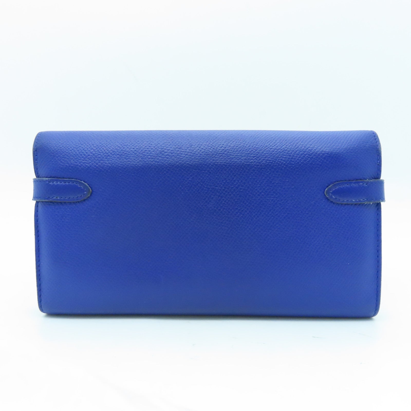 HERMES Epsom Leather Kelly Wallet Silver Buckle Long Wallet Electric Blue