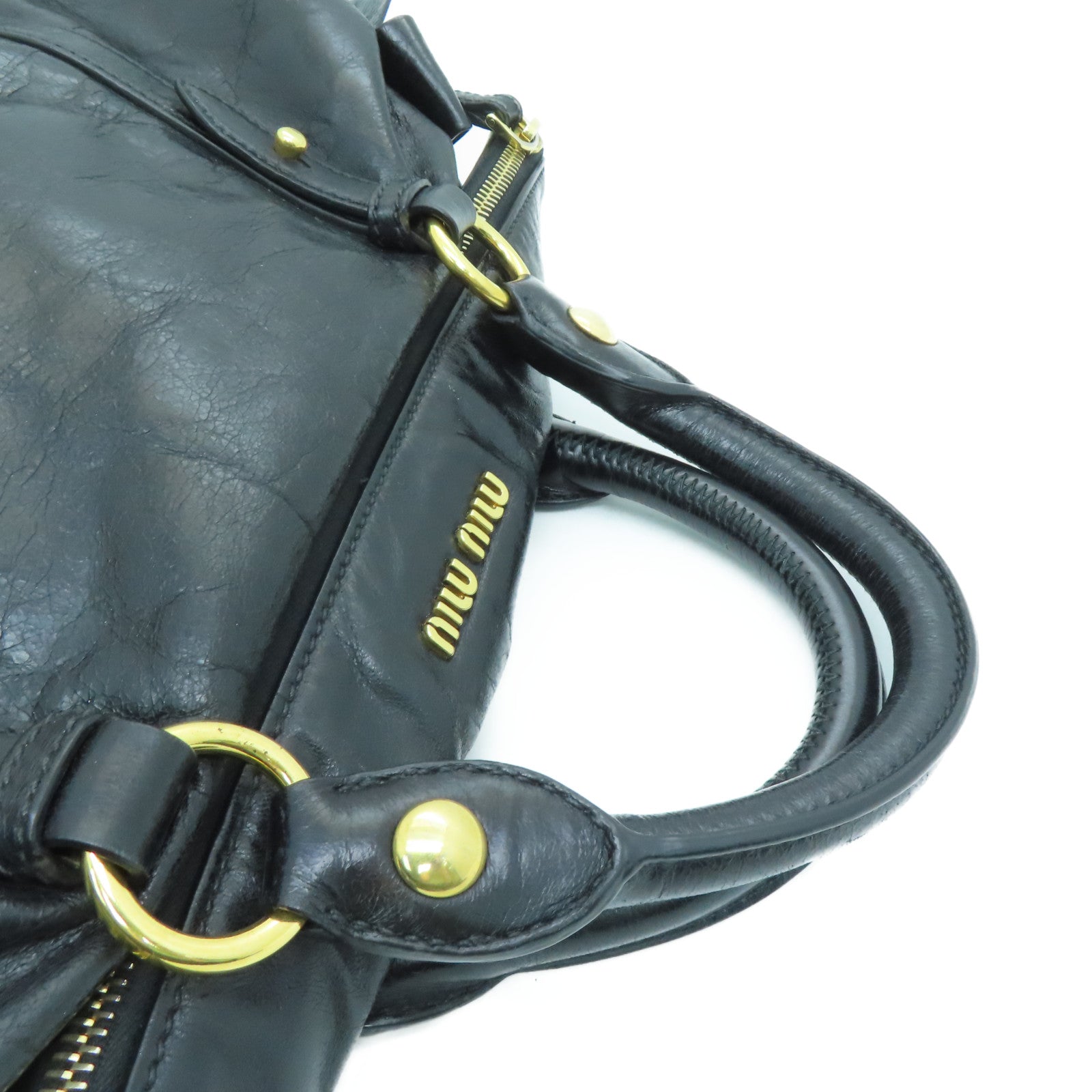 Miu Miu 牛皮皮革Handbag金扣手挽袋黑色