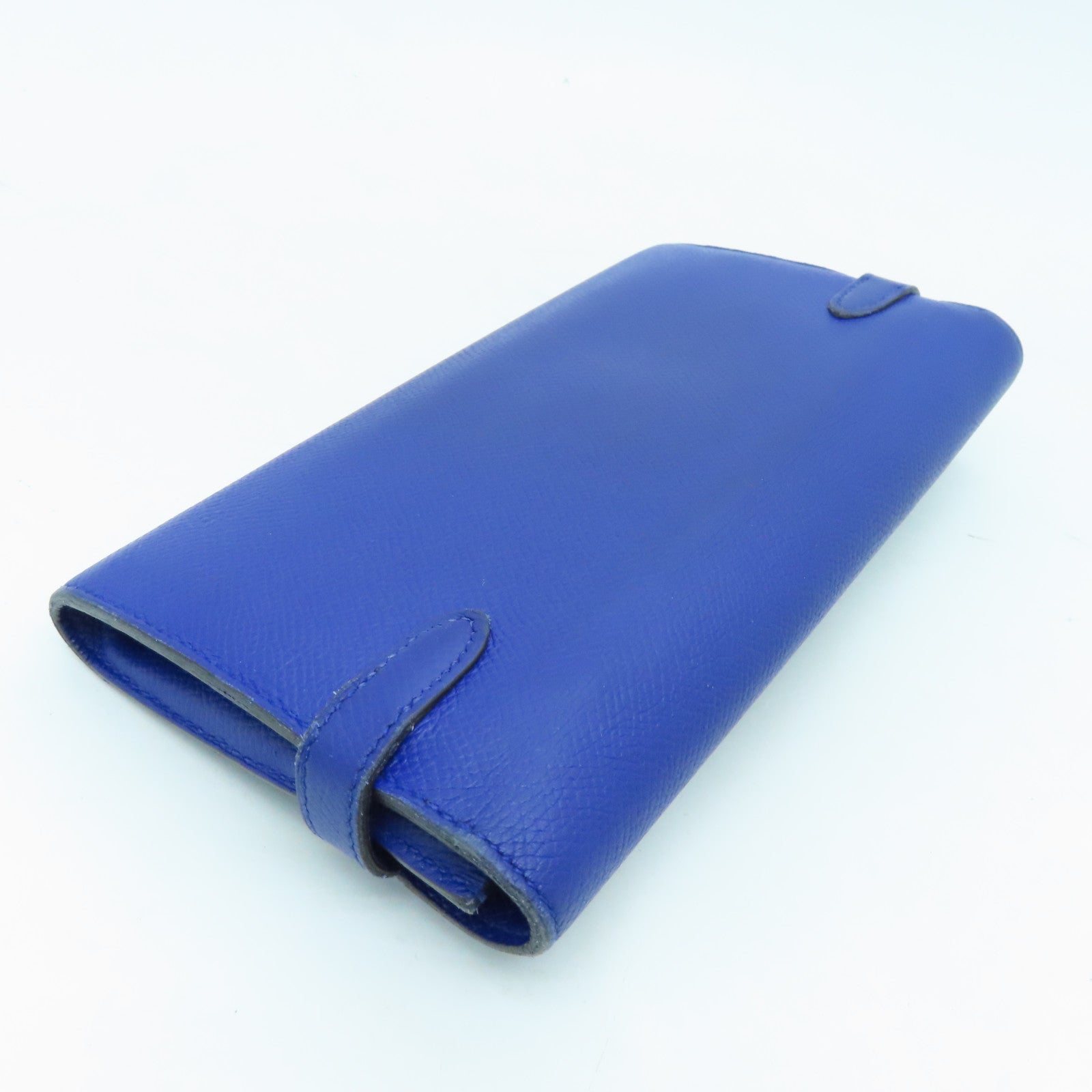 HERMES Epsom Leather Kelly Wallet Silver Buckle Long Wallet Electric Blue