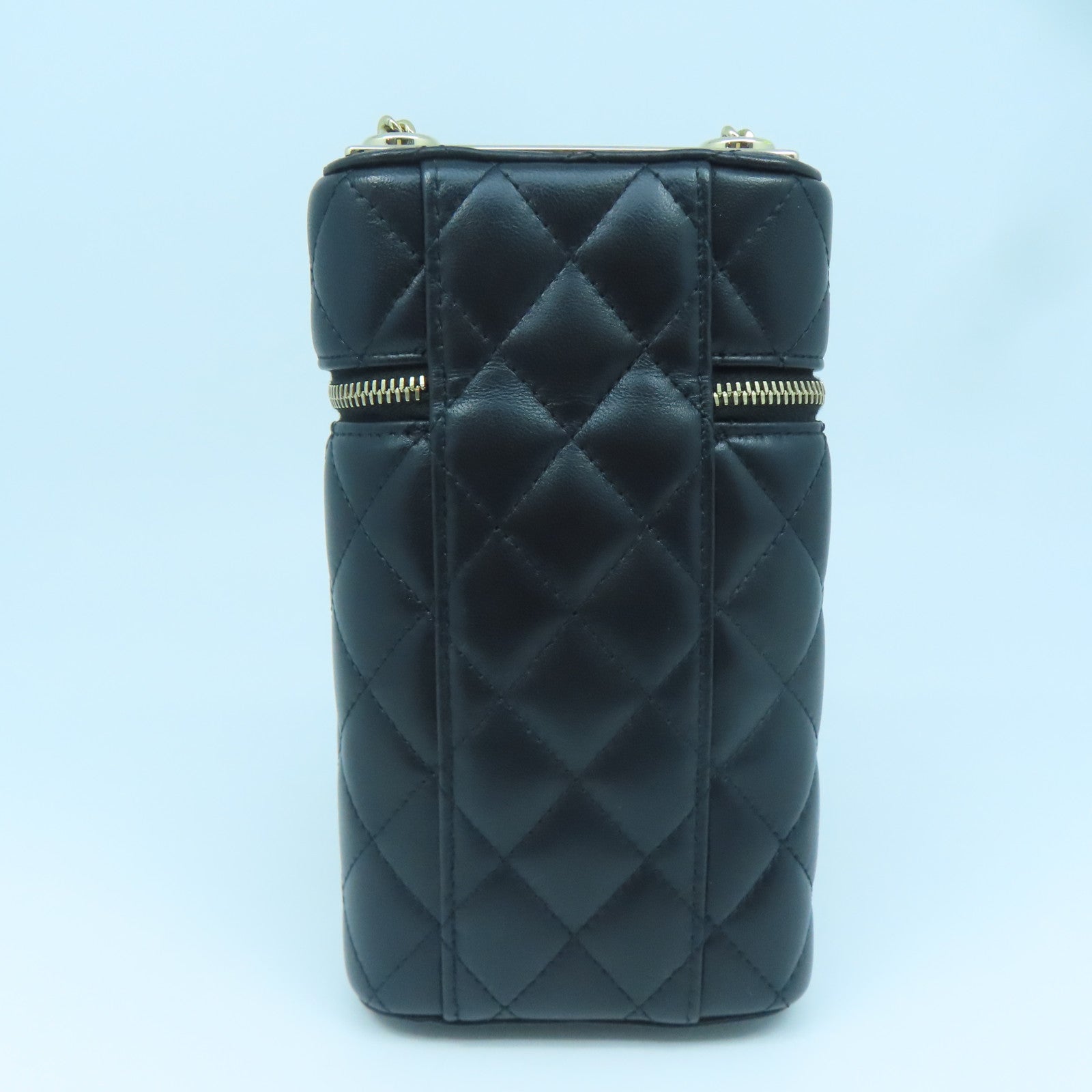 CHANEL 菱格羊皮皮革Chain Shoulder Bag金扣鏈帶肩背袋黑色