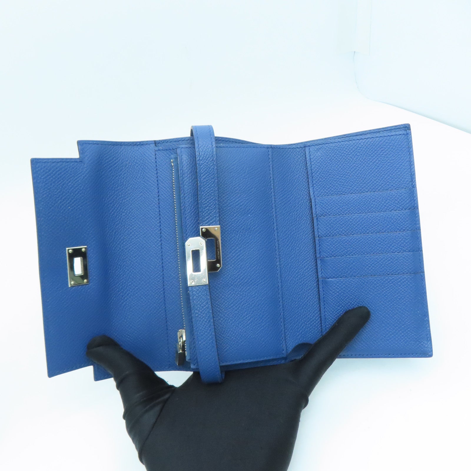 HERMES Epsom皮革Kelly Wallet银扣钱包Blue Agate/蓝色