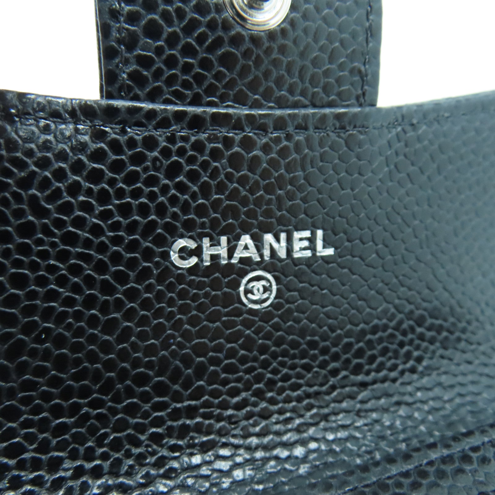 CHANEL rhombic cowhide leather Card Case silver buckle card holder black