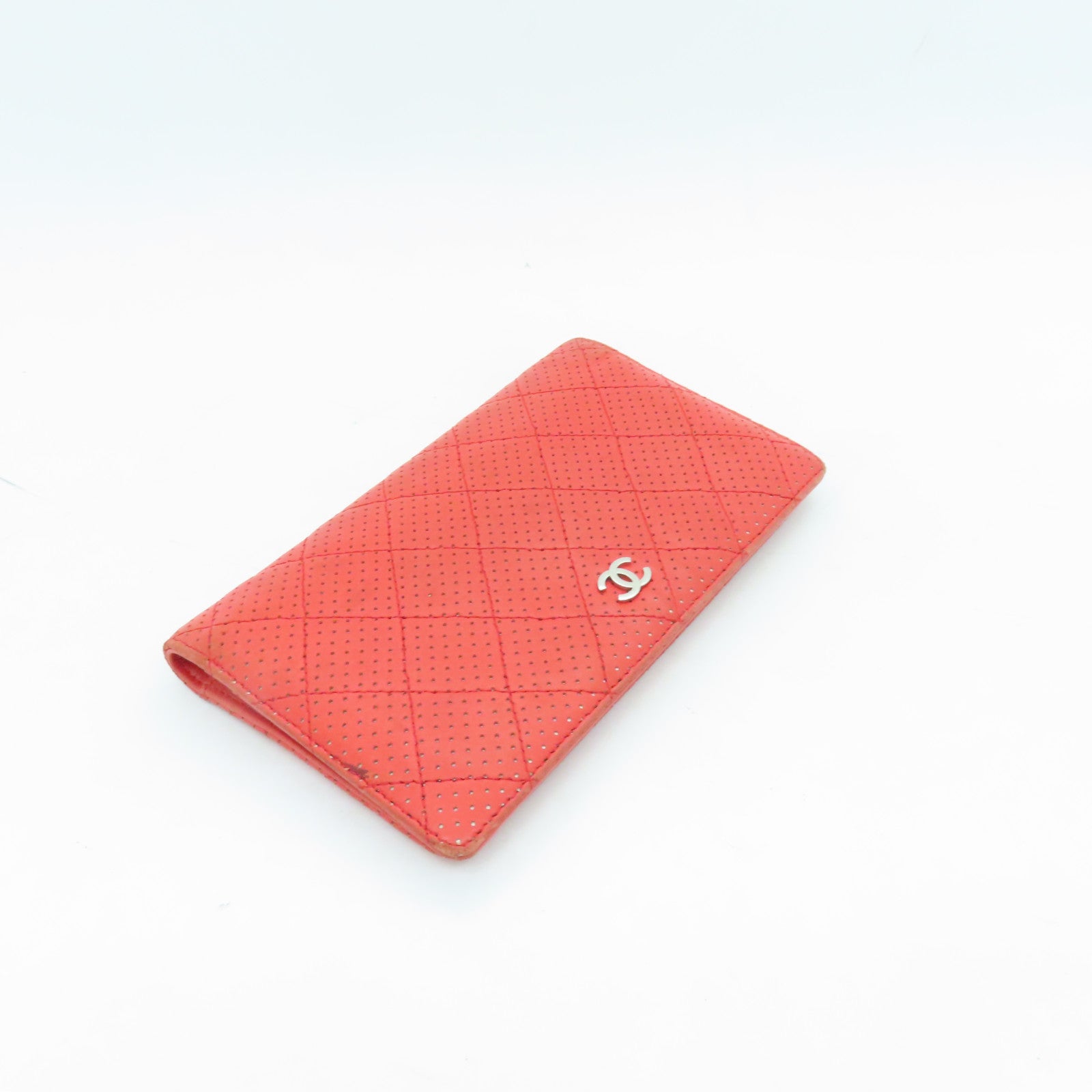 CHANEL 【激減優惠】菱格羊皮皮革Long Wallet銀扣長錢包紅色