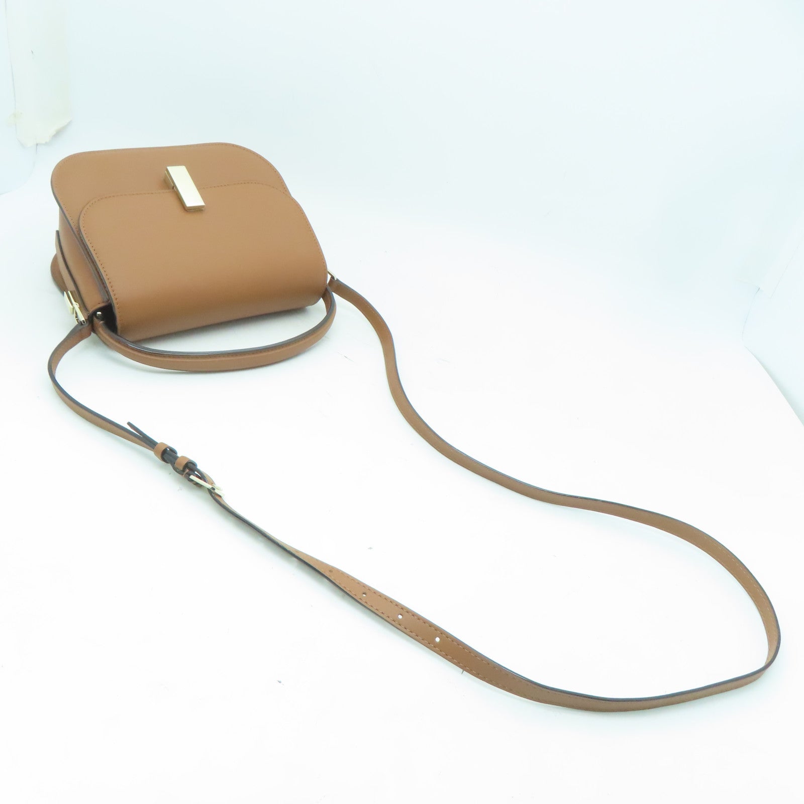 Valextra 【激減優惠】牛皮皮革Iside Crossbody 2Way Shoulder Bag金扣手挽肩背兩用袋棕色