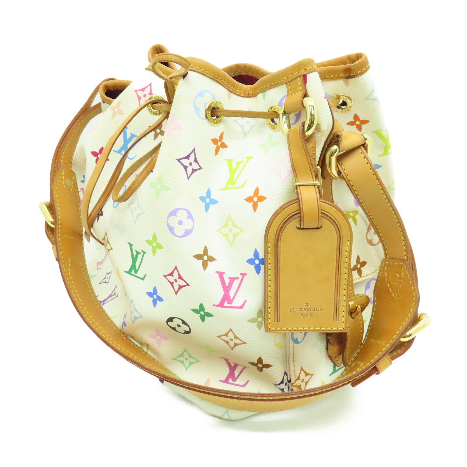 LOUIS VUITTON Monogram Multicolore Petit Noe金扣肩背袋白色