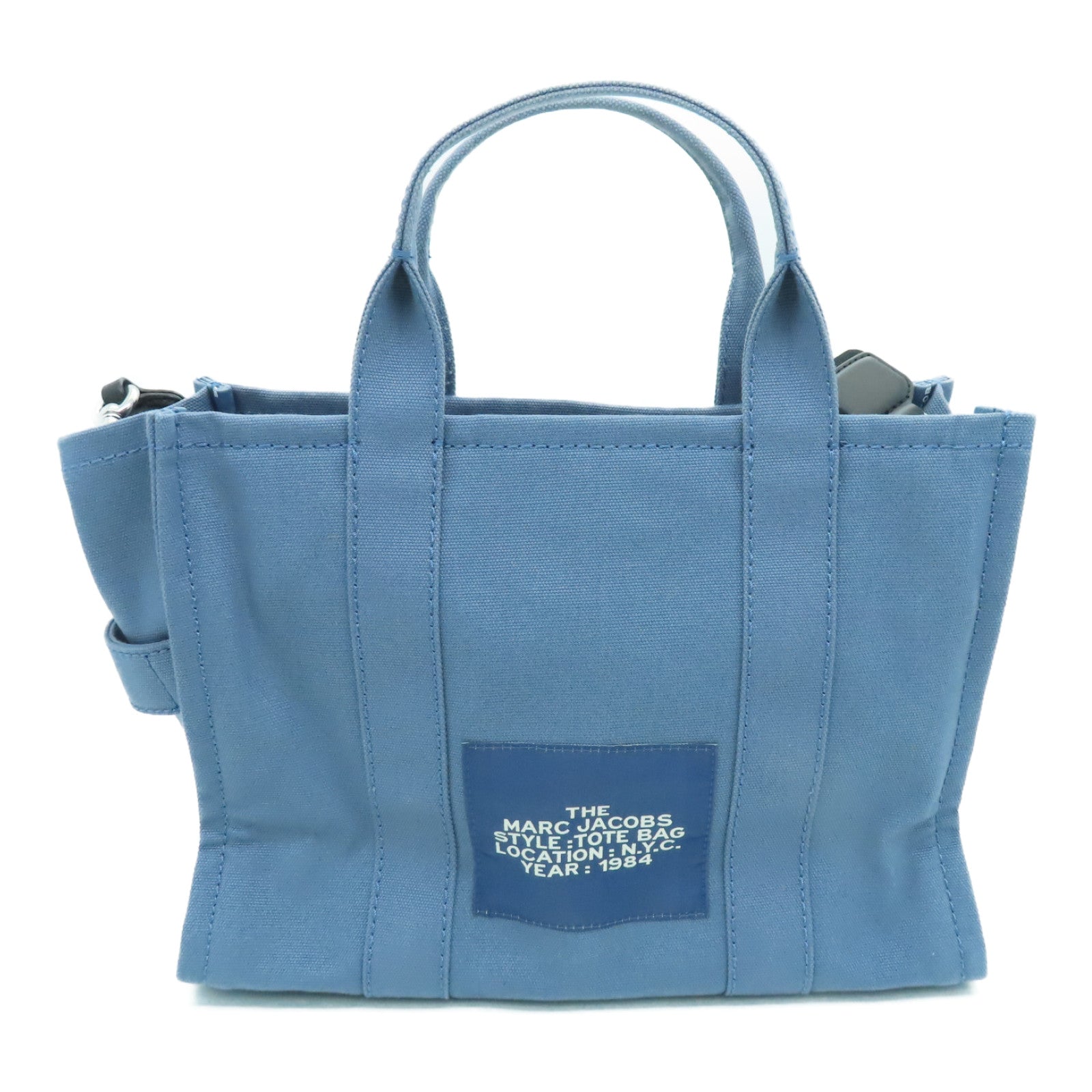 MARC JACOBS canvas The Medium Tote Bag silver buckle handle bag blue