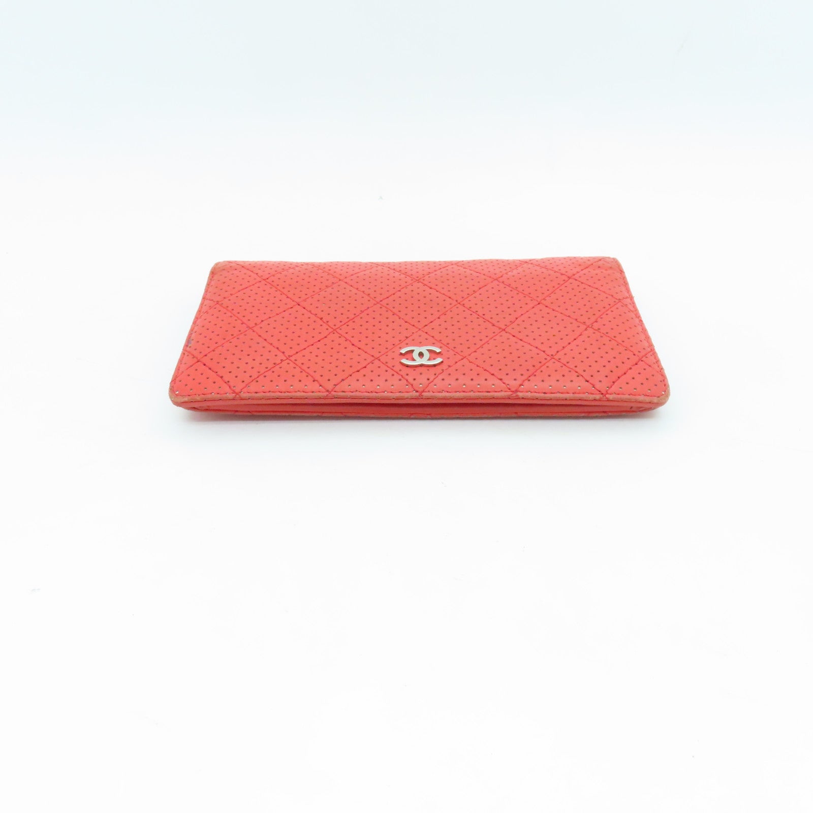 CHANEL 【激減優惠】菱格羊皮皮革Long Wallet銀扣長錢包紅色