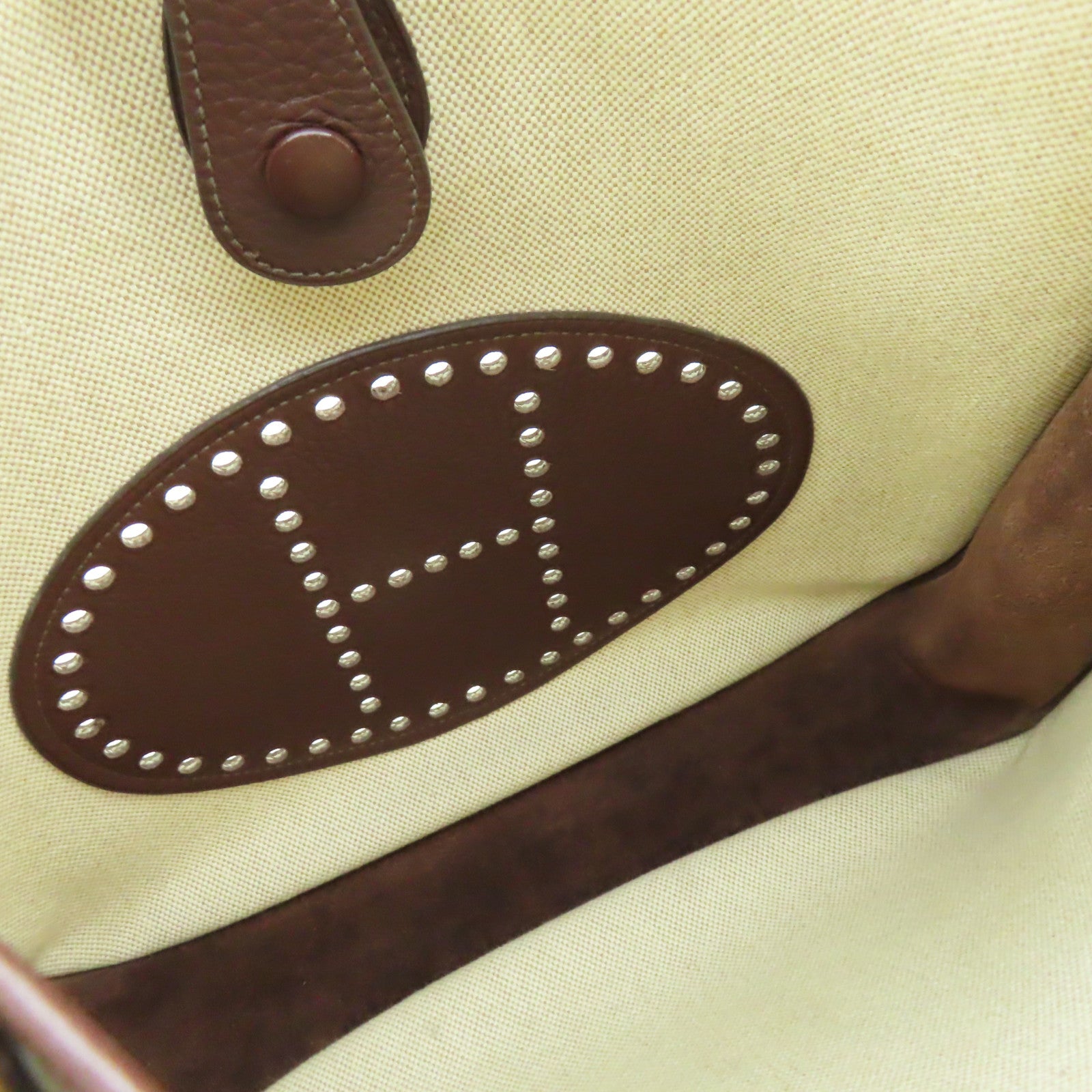 HERMES Toile H/Buffalo Vintage Evelyne GM金扣肩背袋啡色