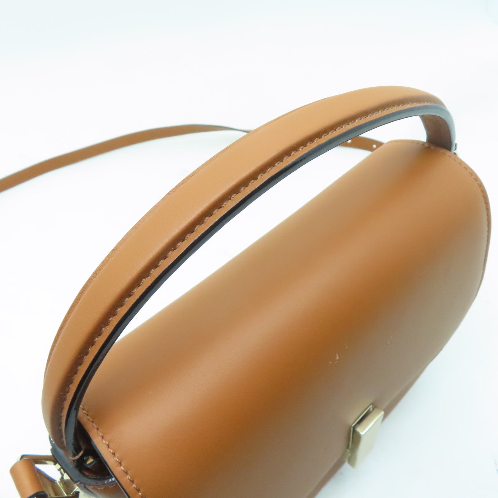 Valextra 【激減優惠】牛皮皮革Iside Crossbody 2Way Shoulder Bag金扣手挽肩背兩用袋棕色