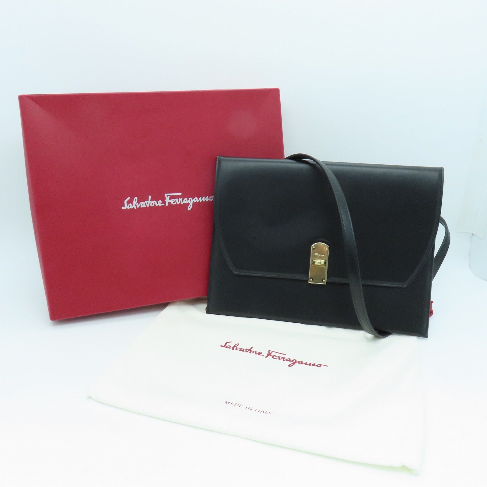 Salvatore Ferragamo 牛皮皮革Shoulder Pouch银色手拿包/肩背袋黑色