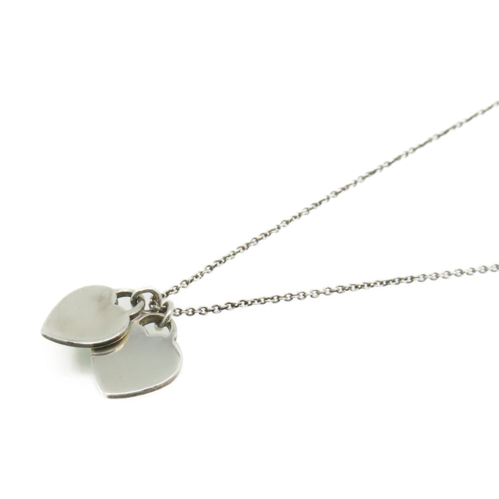TIFFANY＆CO 925純銀Mini Double Heart Tag Silver Pendant Necklace項鍊湖綠色