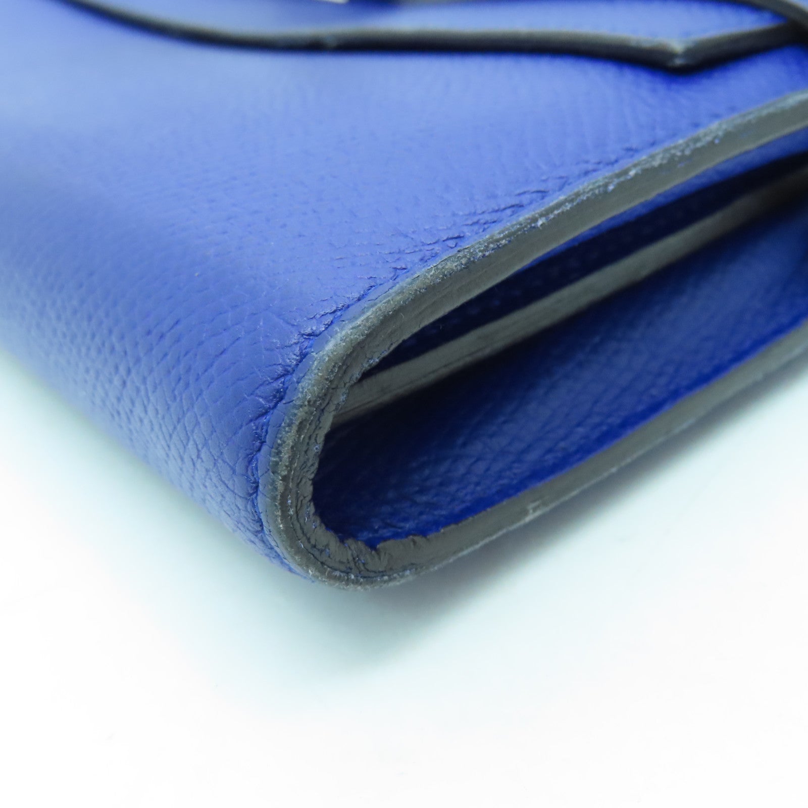 HERMES Epsom Leather Kelly Wallet Silver Buckle Long Wallet Electric Blue
