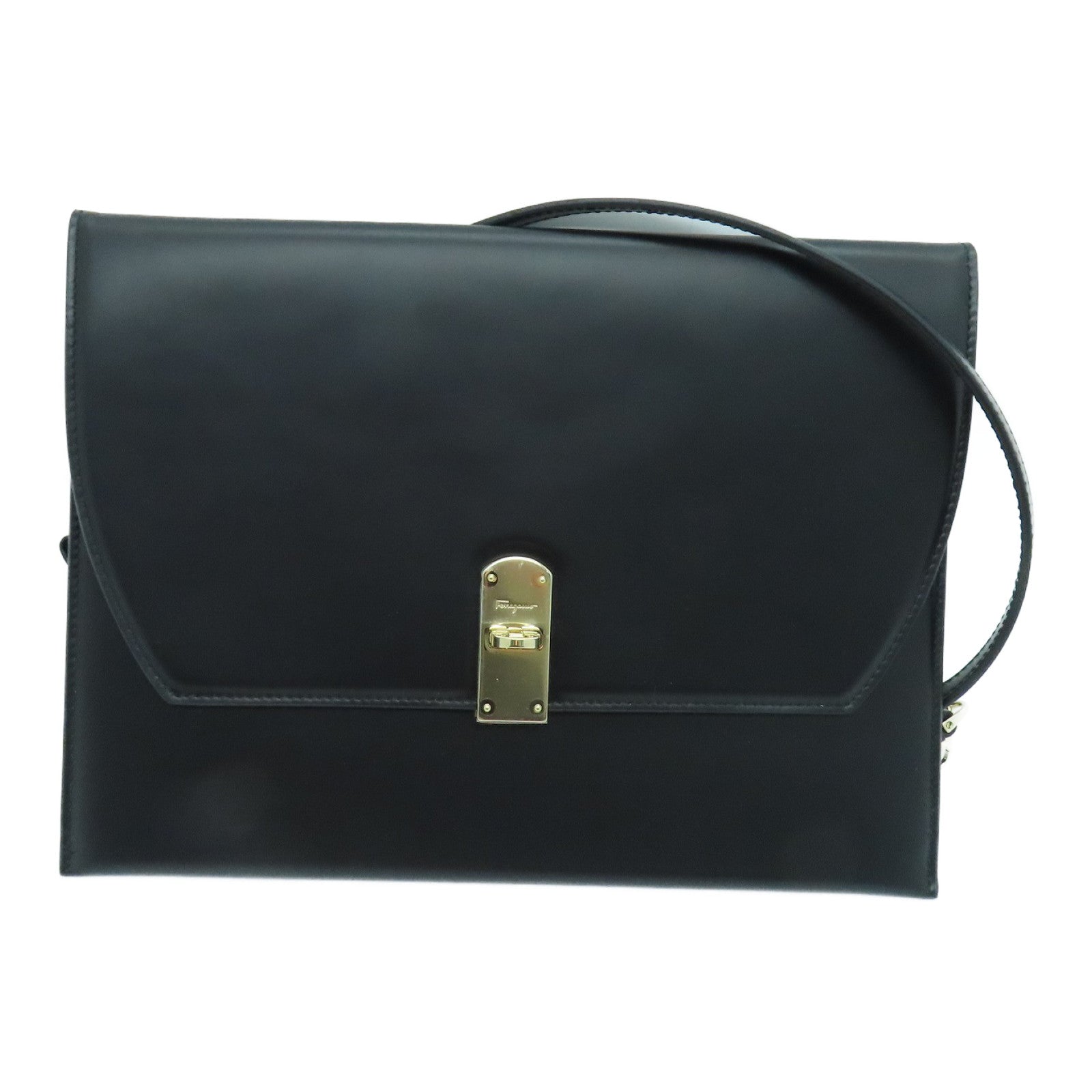 Salvatore Ferragamo 牛皮皮革Shoulder Pouch银色手拿包/肩背袋黑色