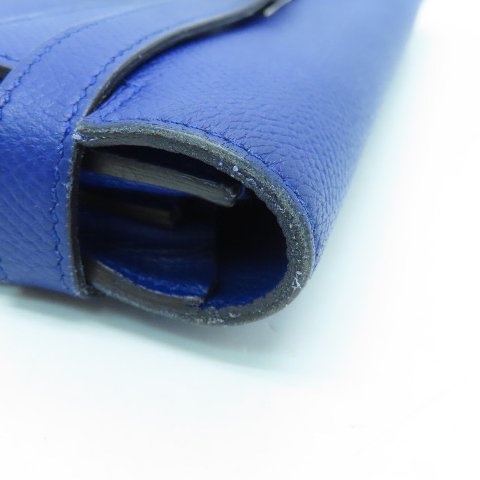 HERMES Epsom Leather Kelly Wallet Silver Buckle Long Wallet Electric Blue