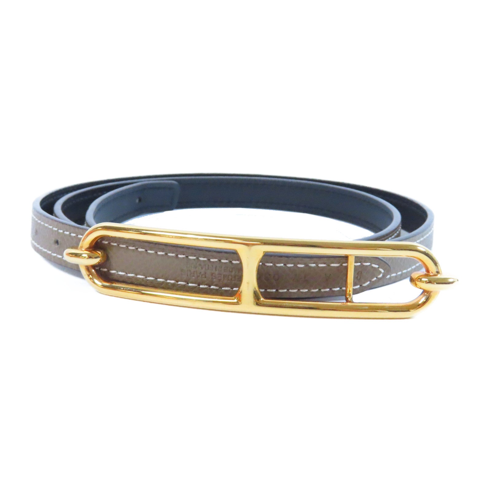 HERMES Epsom皮革Roulis Belt金扣皮帶Etoupe大象灰色