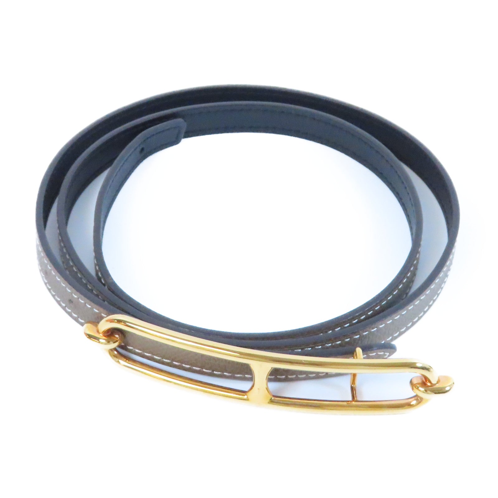HERMES Epsom皮革Roulis Belt金扣皮帶Etoupe大象灰色