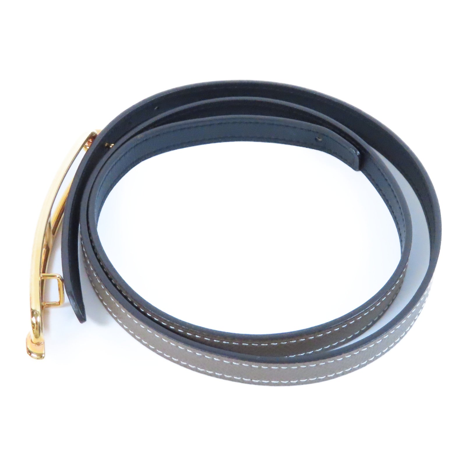 HERMES Epsom皮革Roulis Belt金扣皮帶Etoupe大象灰色