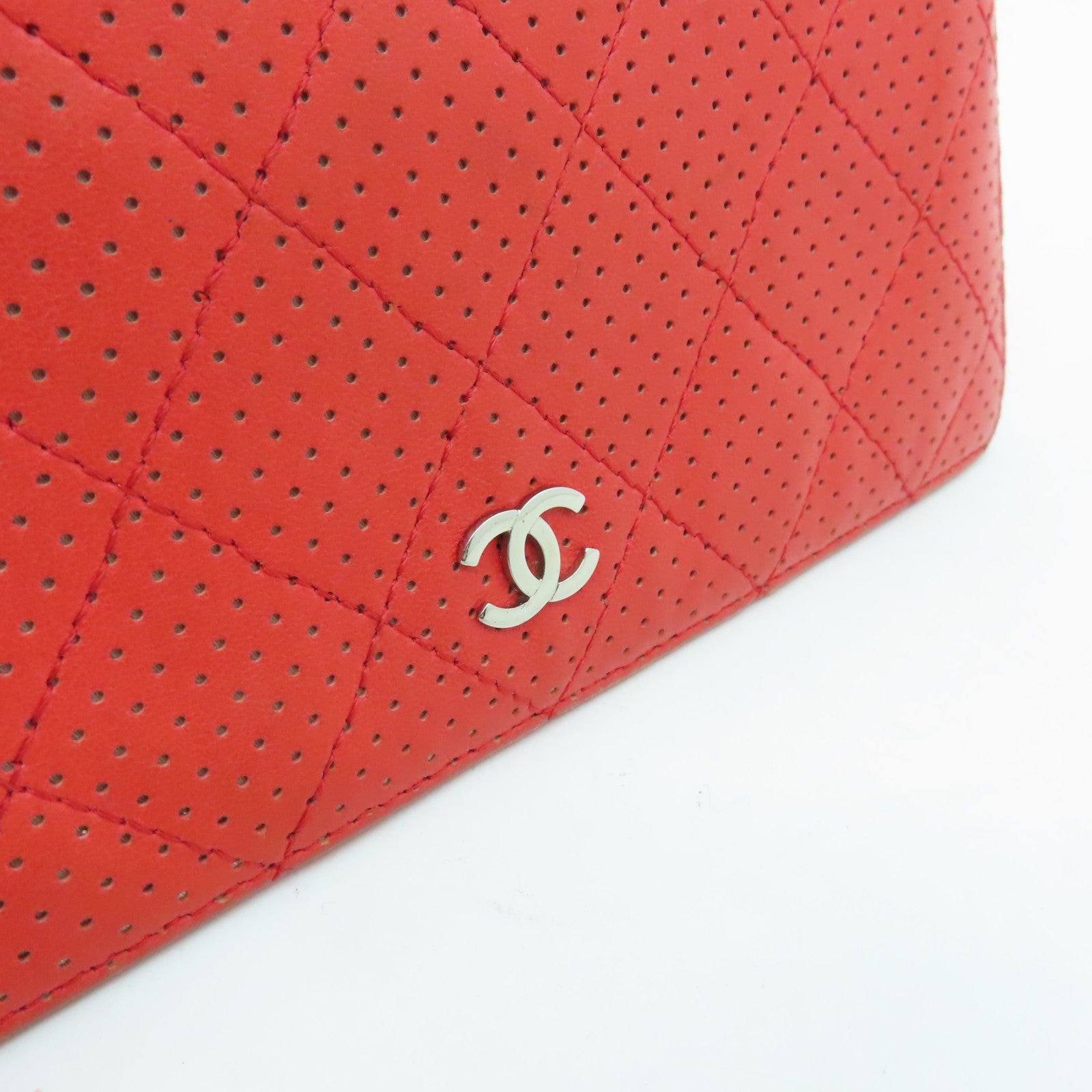 CHANEL 【激減優惠】菱格羊皮皮革Long Wallet銀扣長錢包紅色