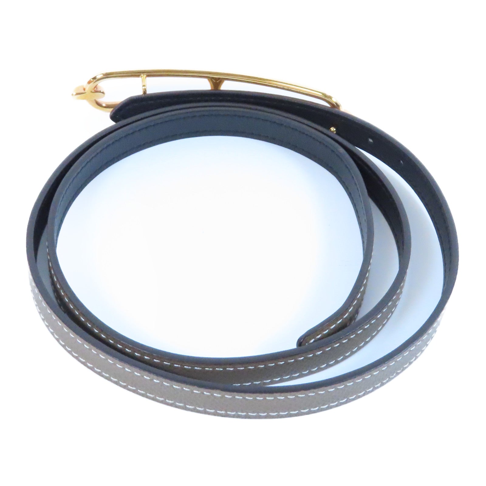 HERMES Epsom皮革Roulis Belt金扣皮帶Etoupe大象灰色