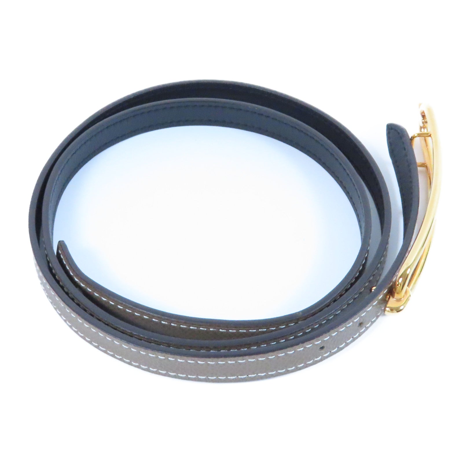 HERMES Epsom皮革Roulis Belt金扣皮帶Etoupe大象灰色
