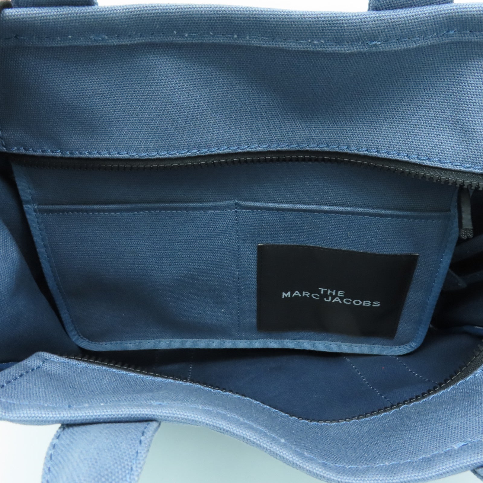MARC JACOBS canvas The Medium Tote Bag silver buckle handle bag blue