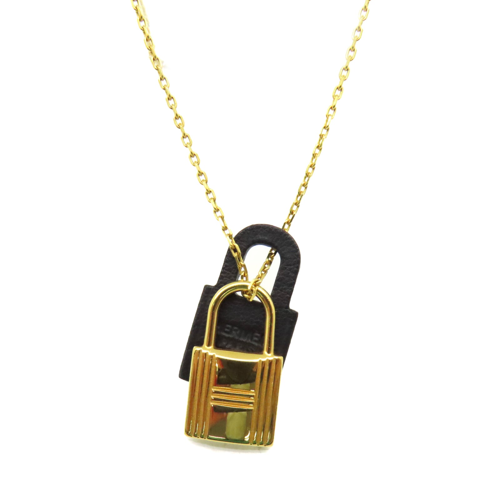 HERMES 金屬/Swift皮革O' Kelly Necklace項鍊金色/黑色