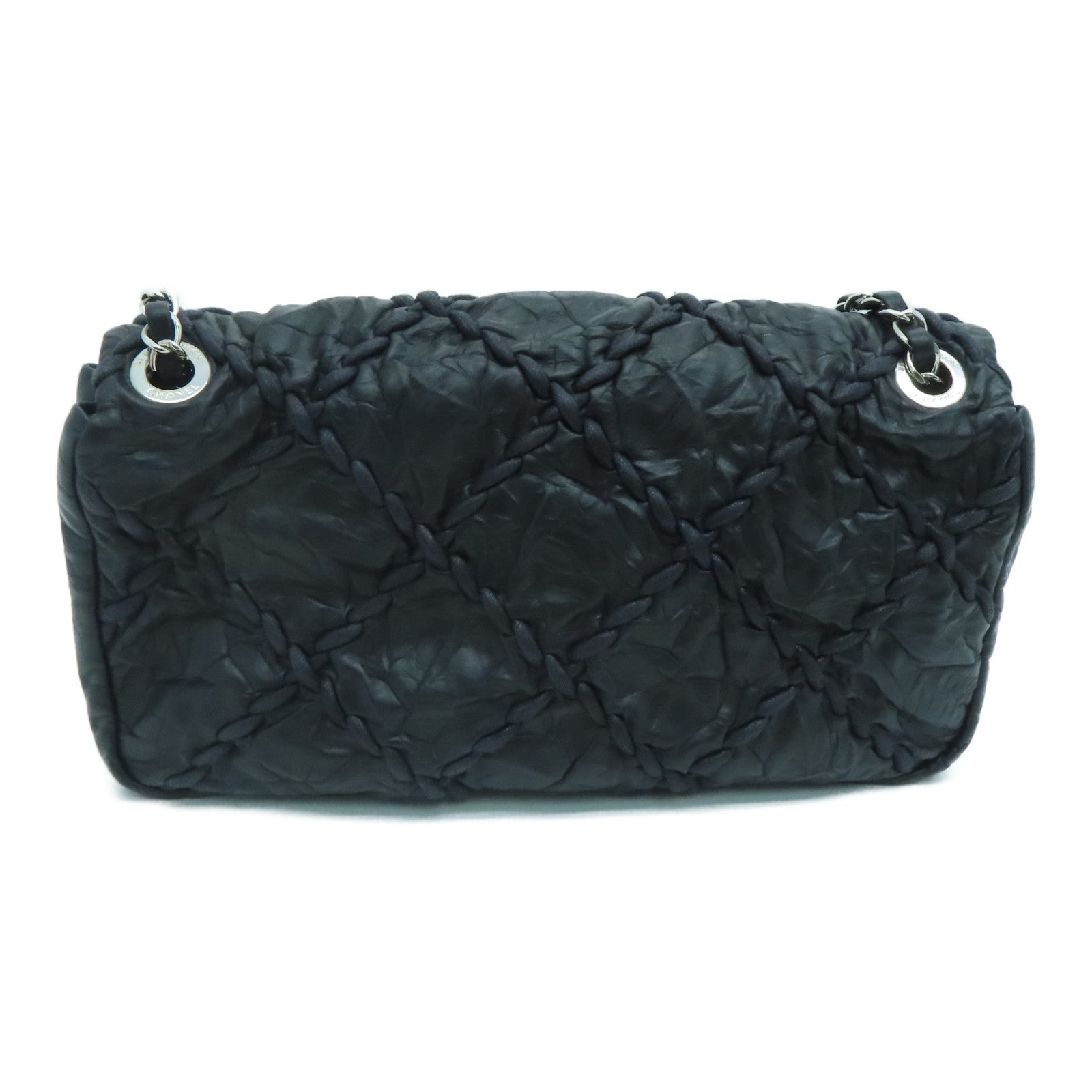 CHANEL 菱格牛皮皮革Chain Shoulder Bag銀扣肩背袋黑色