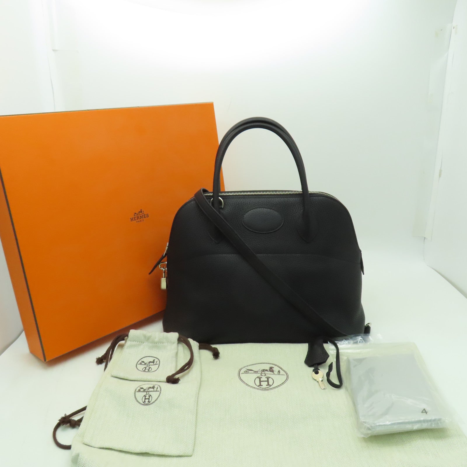 HERMES Clemence皮革Bolide 31銀扣手挽肩背兩用袋黑色
