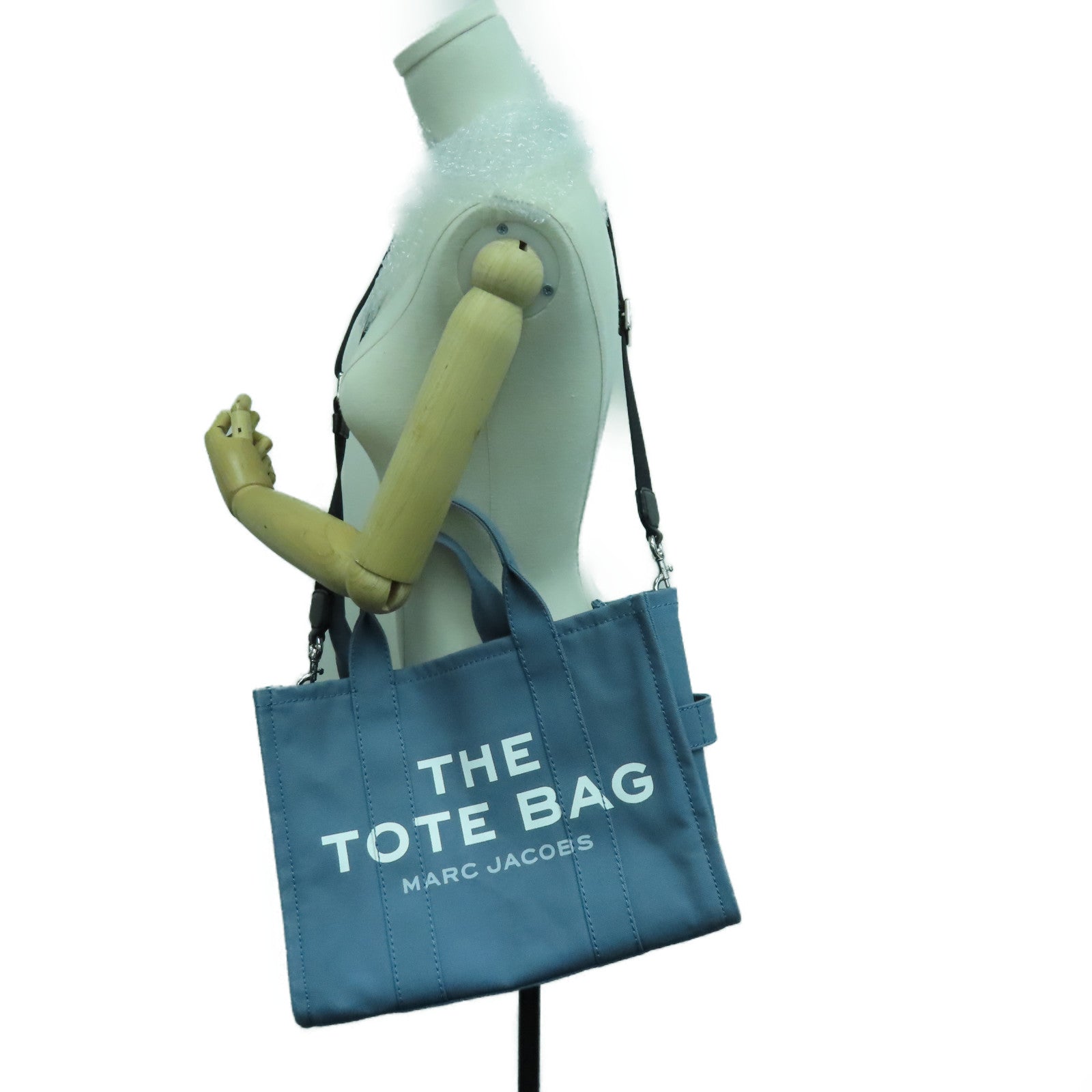 MARC JACOBS canvas The Medium Tote Bag silver buckle handle bag blue