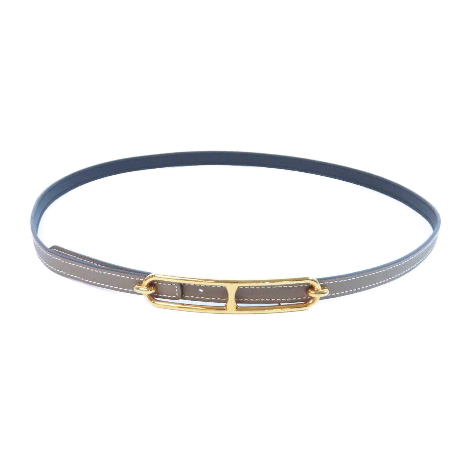 HERMES Epsom皮革Roulis Belt金扣皮帶Etoupe大象灰色
